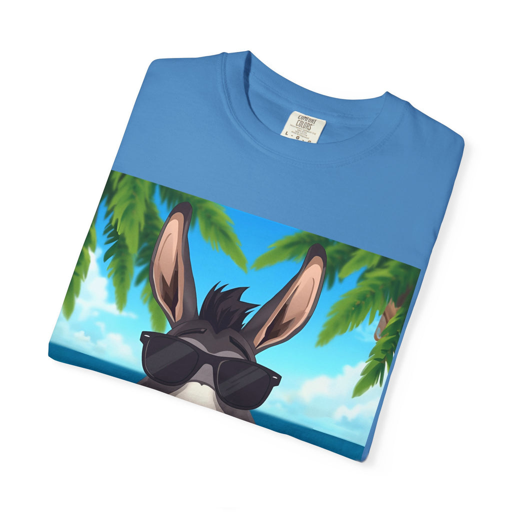 Chill Donkey Sunset T-Shirt, Unisex Summer Tee, Casual Beachwear, Gift for Animal Lovers, Fun Vacation Shirt