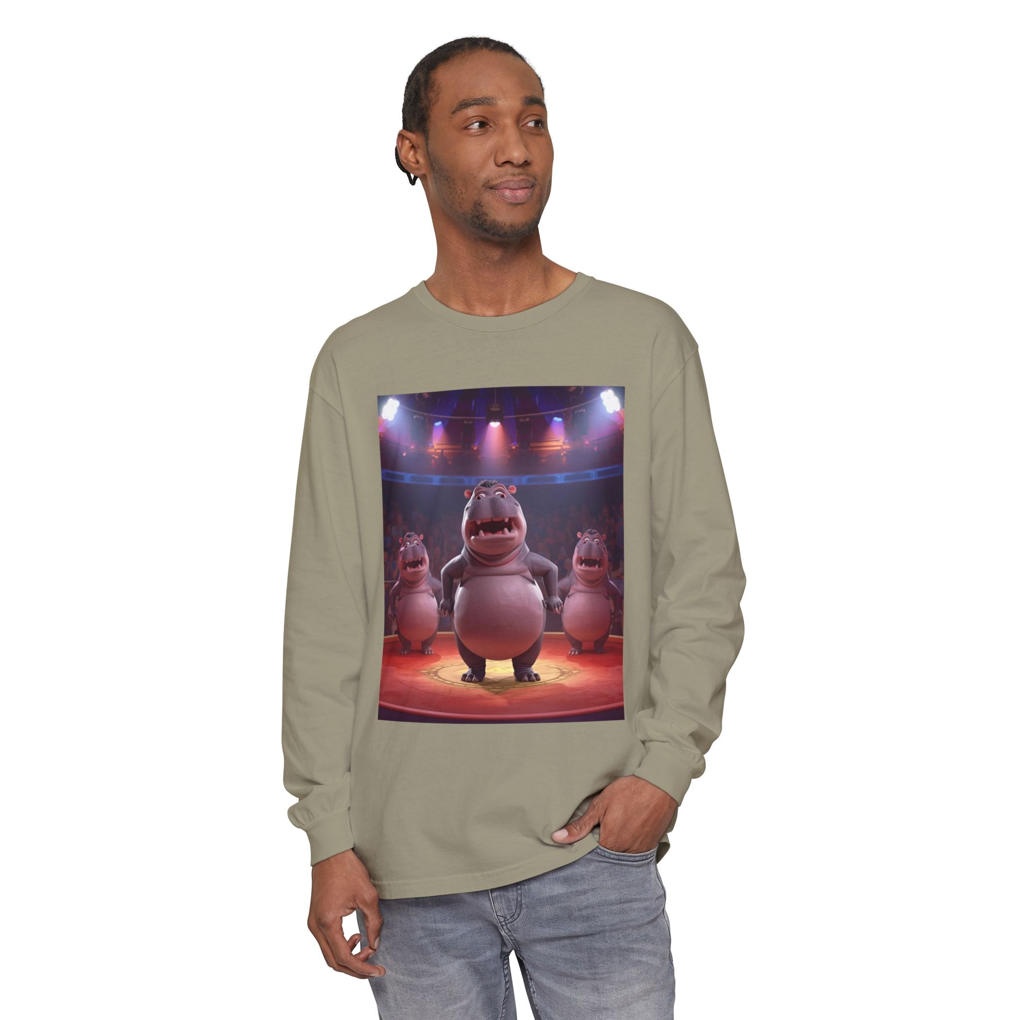 Hippo Funny Unisex Garment-dyed Long Sleeve T-Shirt