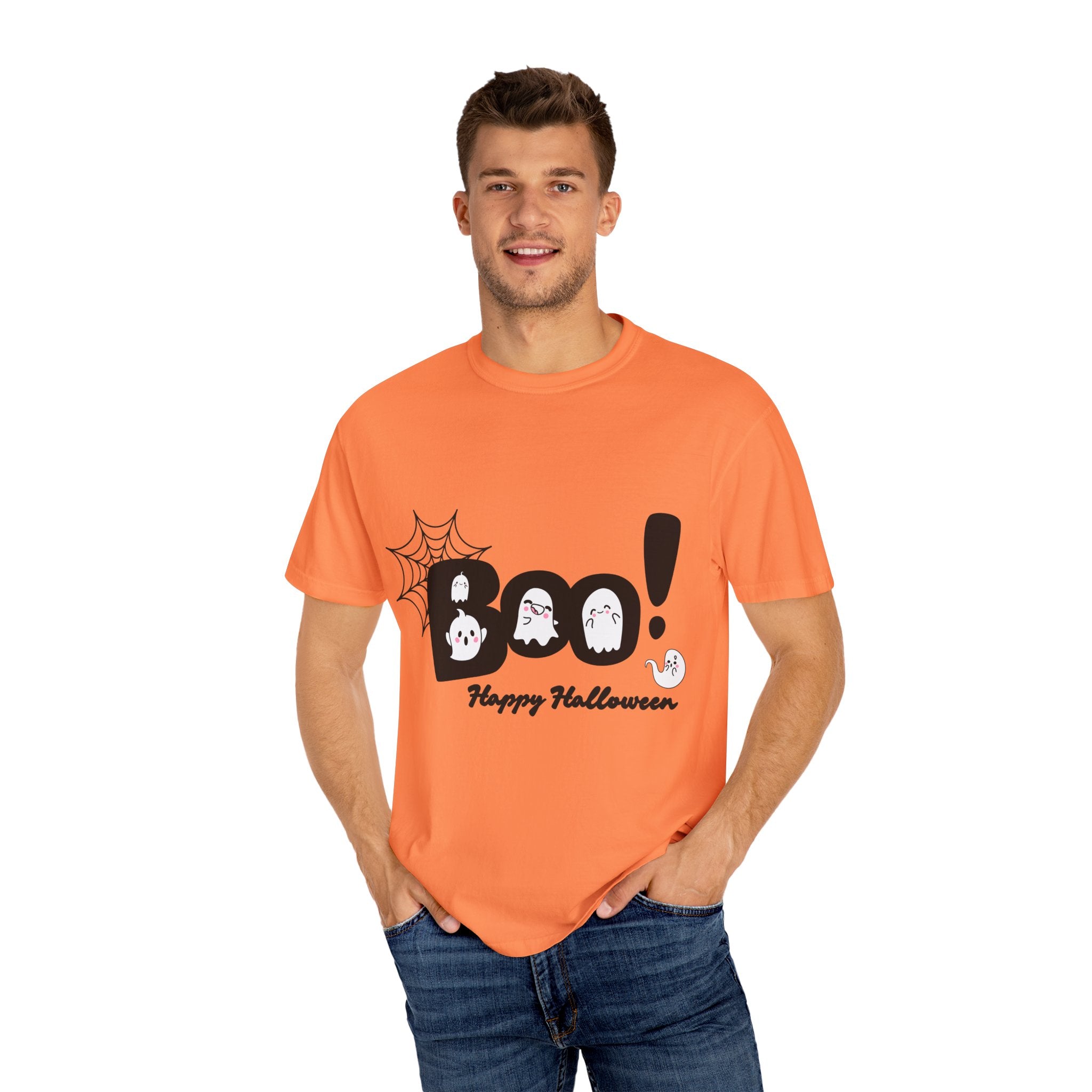 Halloween Boo T-Shirt, Unisex Garment-Dyed Tee, Spooky Costume, Fall Apparel, Trick or Treat Shirt, Ghost Print Top