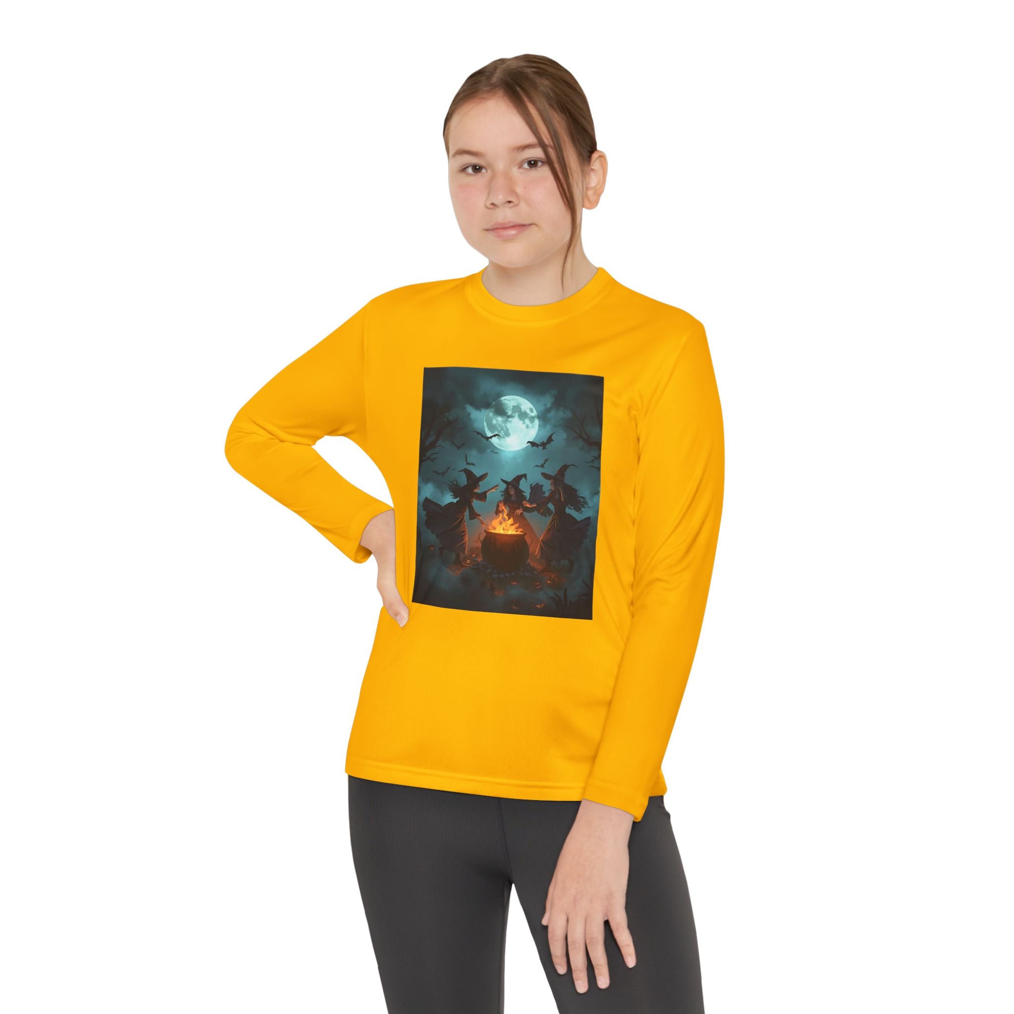 Spooky Night Youth Long Sleeve Tee, Halloween Shirt, Youth Moon Tee, Ghostly Apparel, Autumn Outfit, Gift for Kids