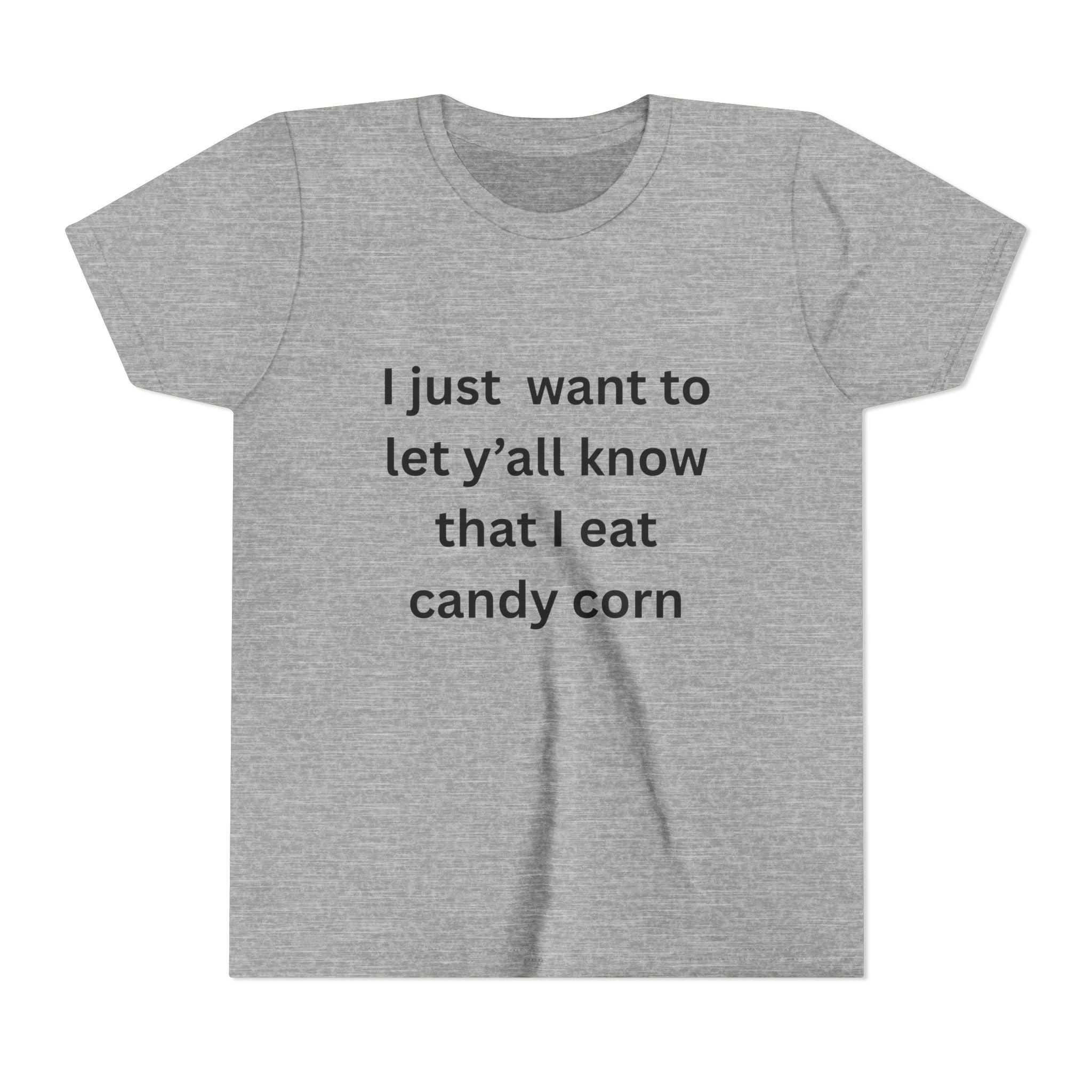 I Eat Candy Corn Youth Candy Corn Tee, Fun Halloween Shirt, Cute Short Sleeve Tee, Youth Graphic Top, Fall Celebration Apparel, Trick or Treat Shirt