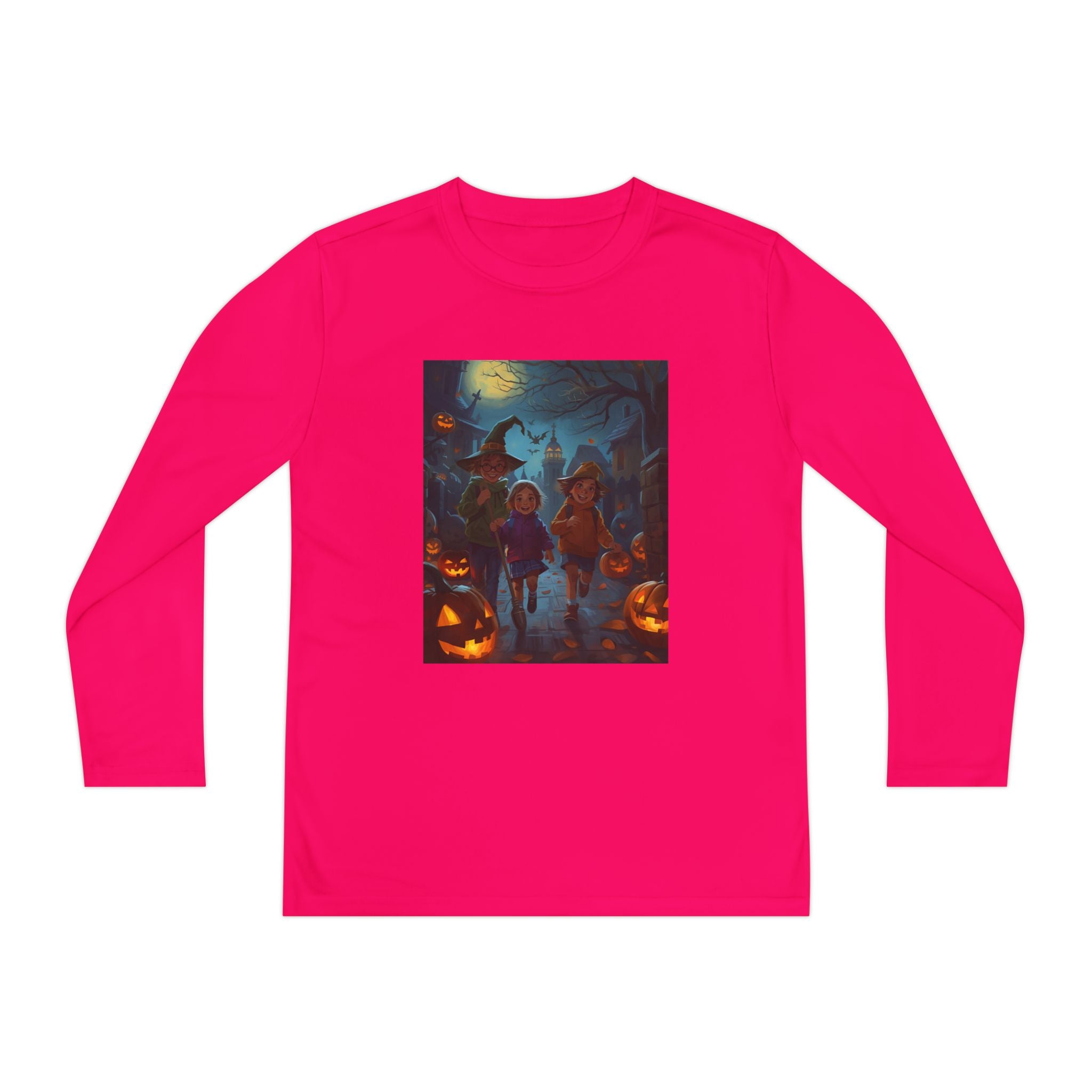 Halloween Themed Youth Long Sleeve Halloween Tee, Spooky Costume Shirt, Kids Trick or Treat Top, Fall Celebration Apparel, Halloween Party Wear