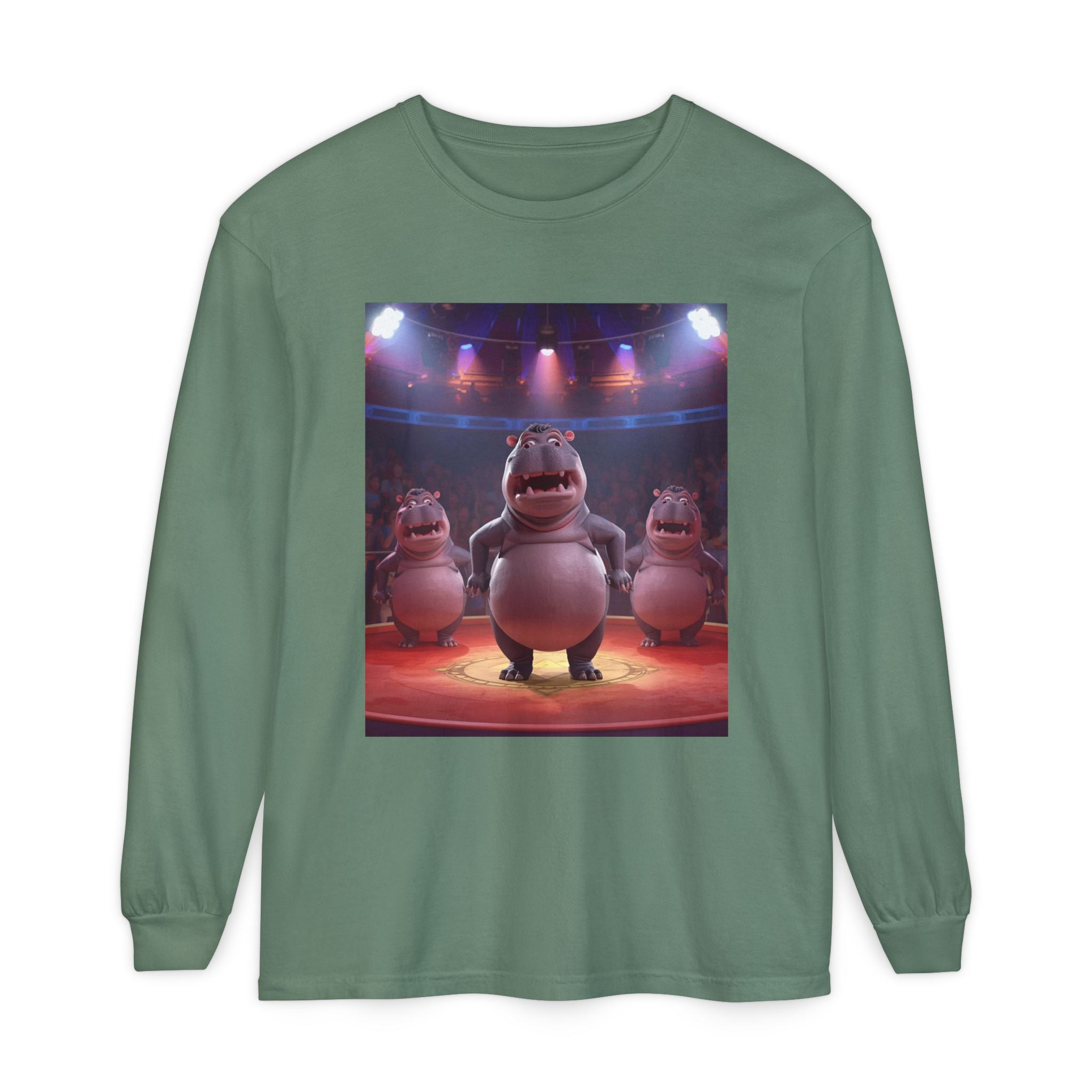 Hippo Funny Unisex Garment-dyed Long Sleeve T-Shirt