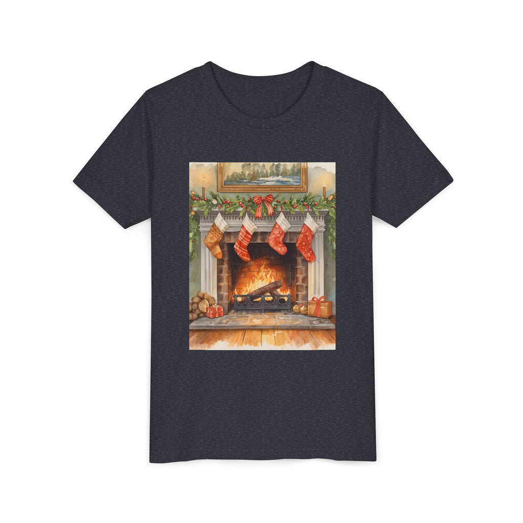 Christmas Stocking Fireplace Youth Short Sleeve Tee