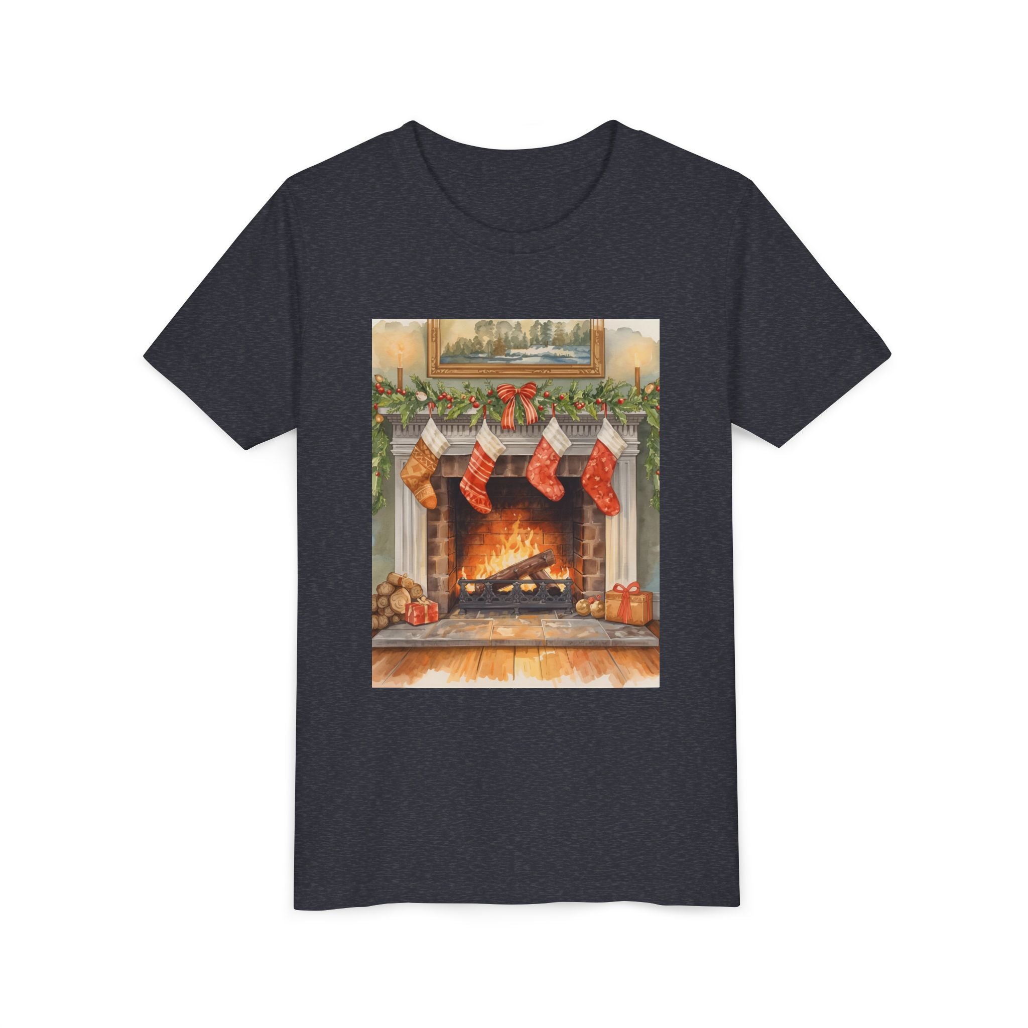 Christmas Stocking Fireplace Youth Short Sleeve Tee