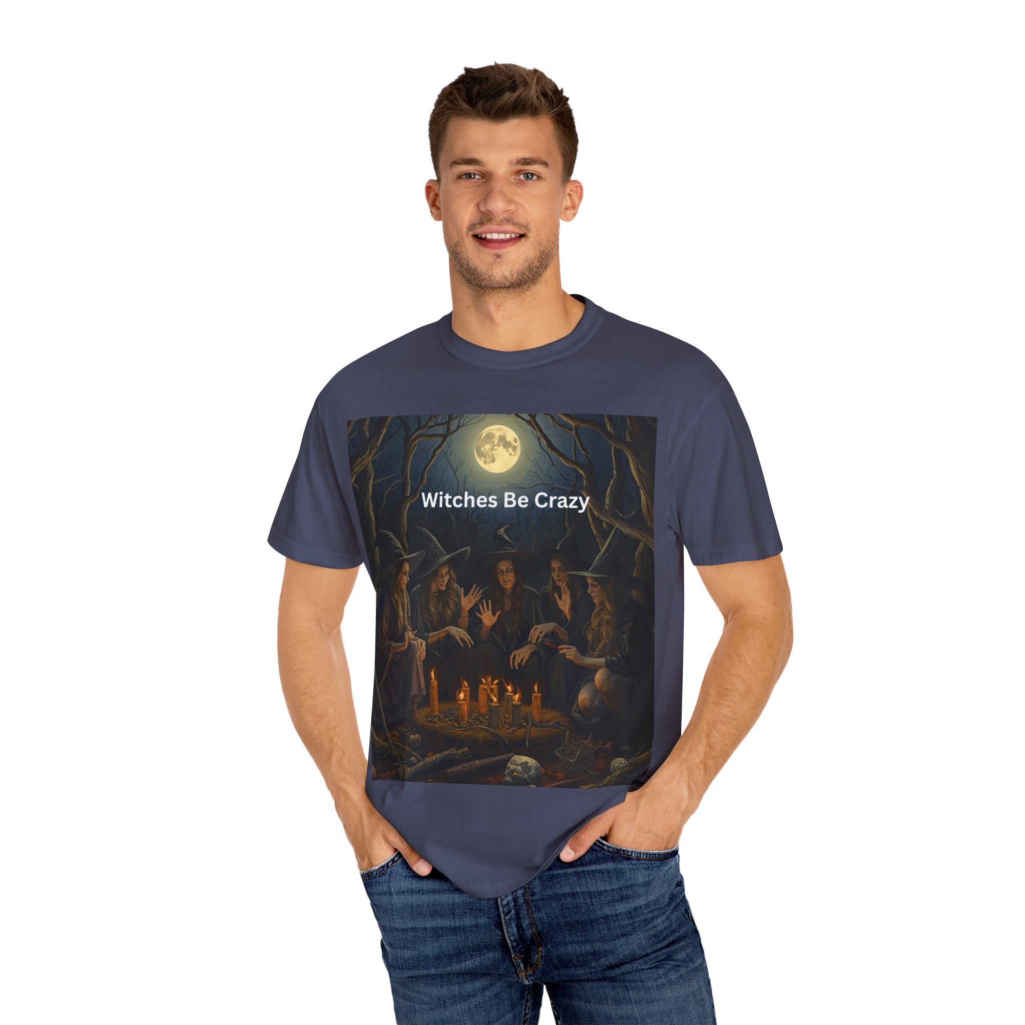 Spooky Halloween Witches Be Crazy T-shirt, Unisex Garment-Dyed Tee for Witchy Vibes, Halloween, Gift for Witches, Casual Wear, Cozy Outfit