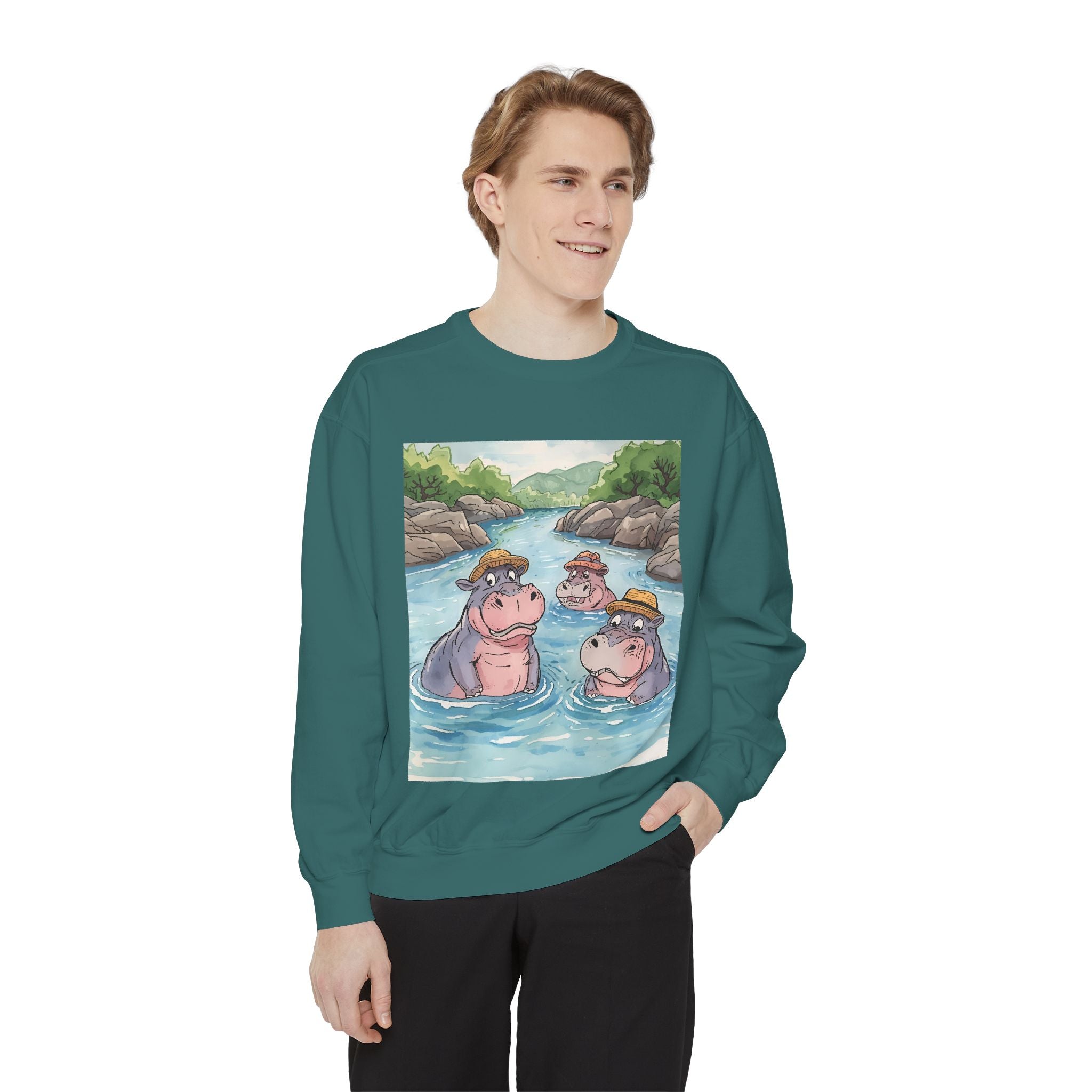 Hippo Cute Unisex Garment-Dyed Sweatshirt