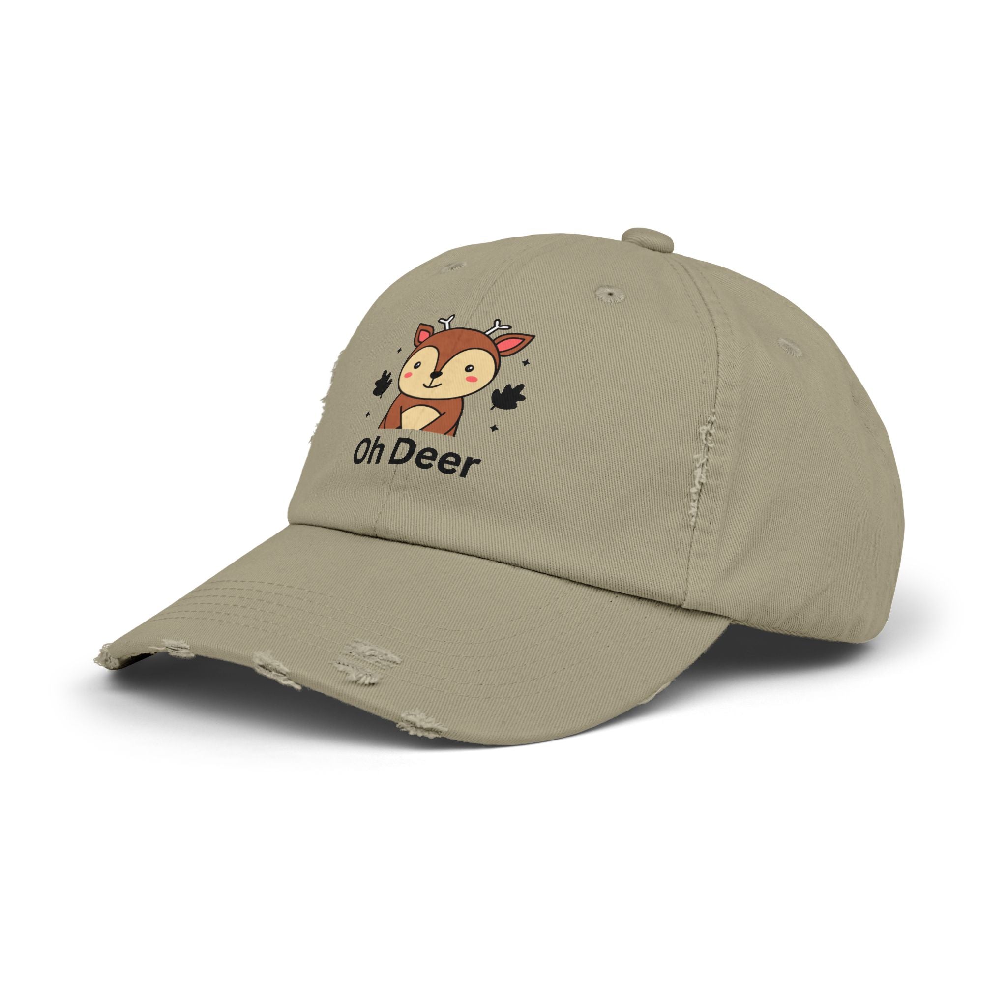 Cute Distressed Cap with 'Oh Deer' Design, Fun Gift for Nature Lovers, Unisex Outdoor Hat, Ideal for Birthdays, Holidays, Casual Wear