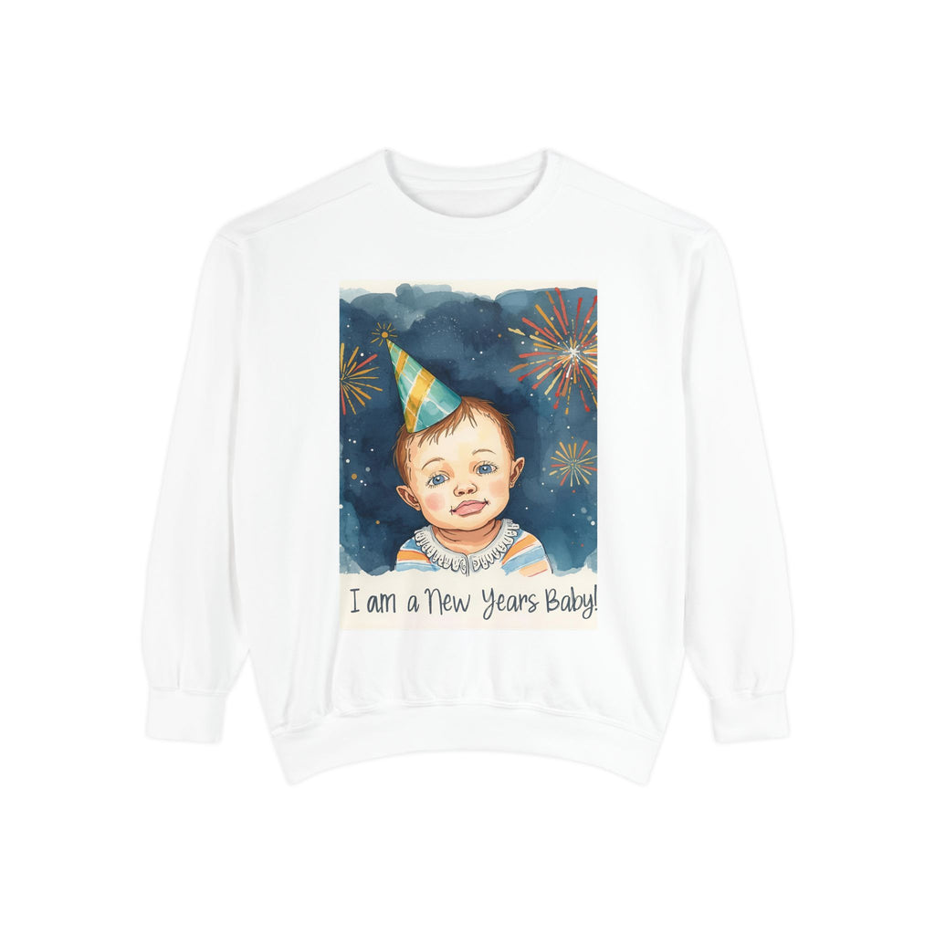 New Year's Baby Sweatshirt, Unisex Garment-Dyed Sweatshirt, Cute New Year Outfit, Holiday Gift, Baby Celebration Wear, Cozy Party Sweater