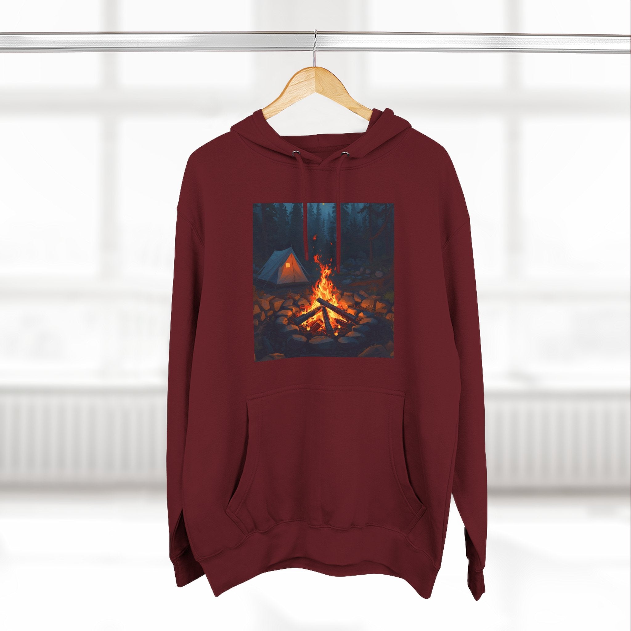 Cozy Campfire Fleece Hoodie, Outdoor Adventure Sweatshirt, Camping Gift, Warm Hoodie, Nature Lover Apparel
