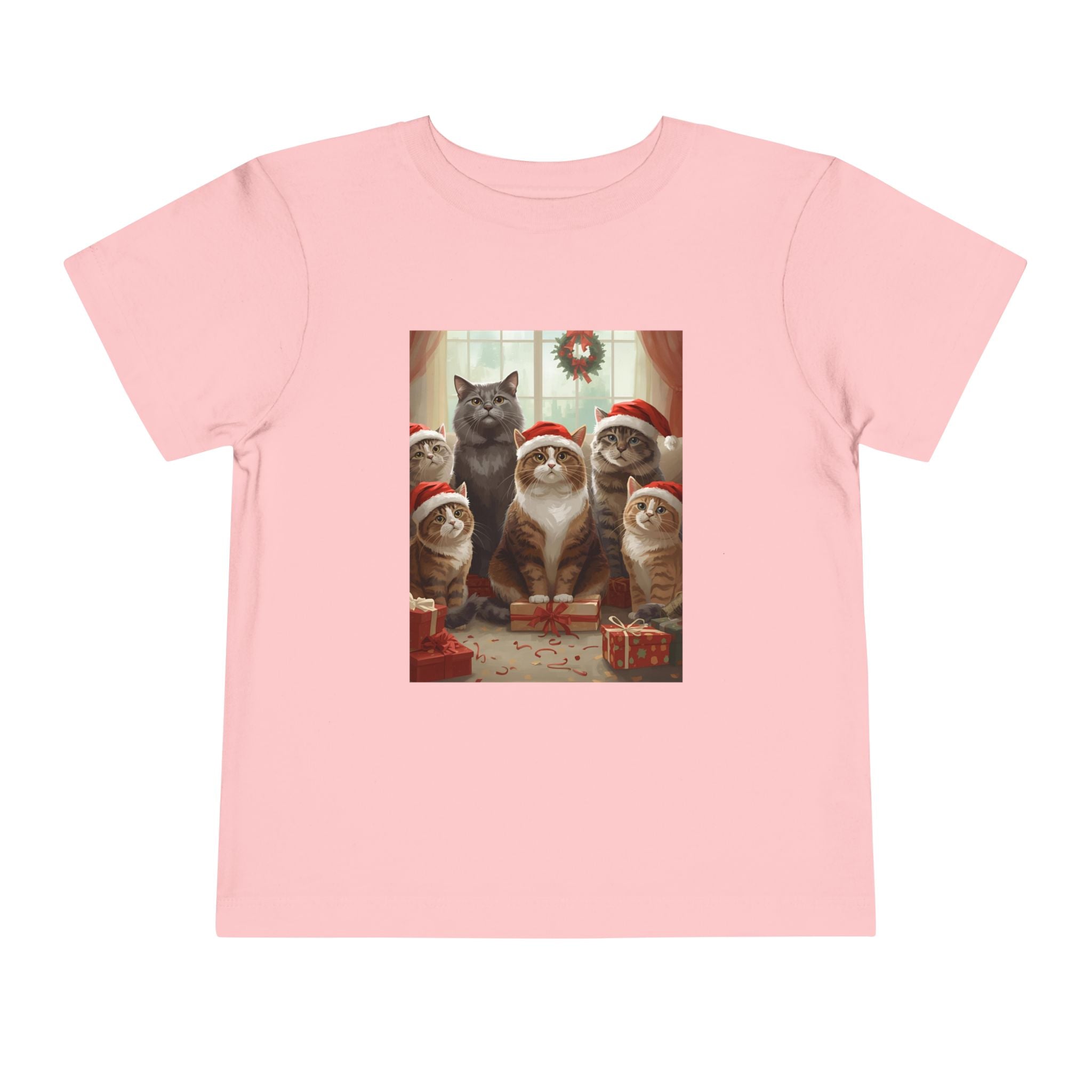 Cute Festive Christmas Cat Toddler Short Sleeve Tee