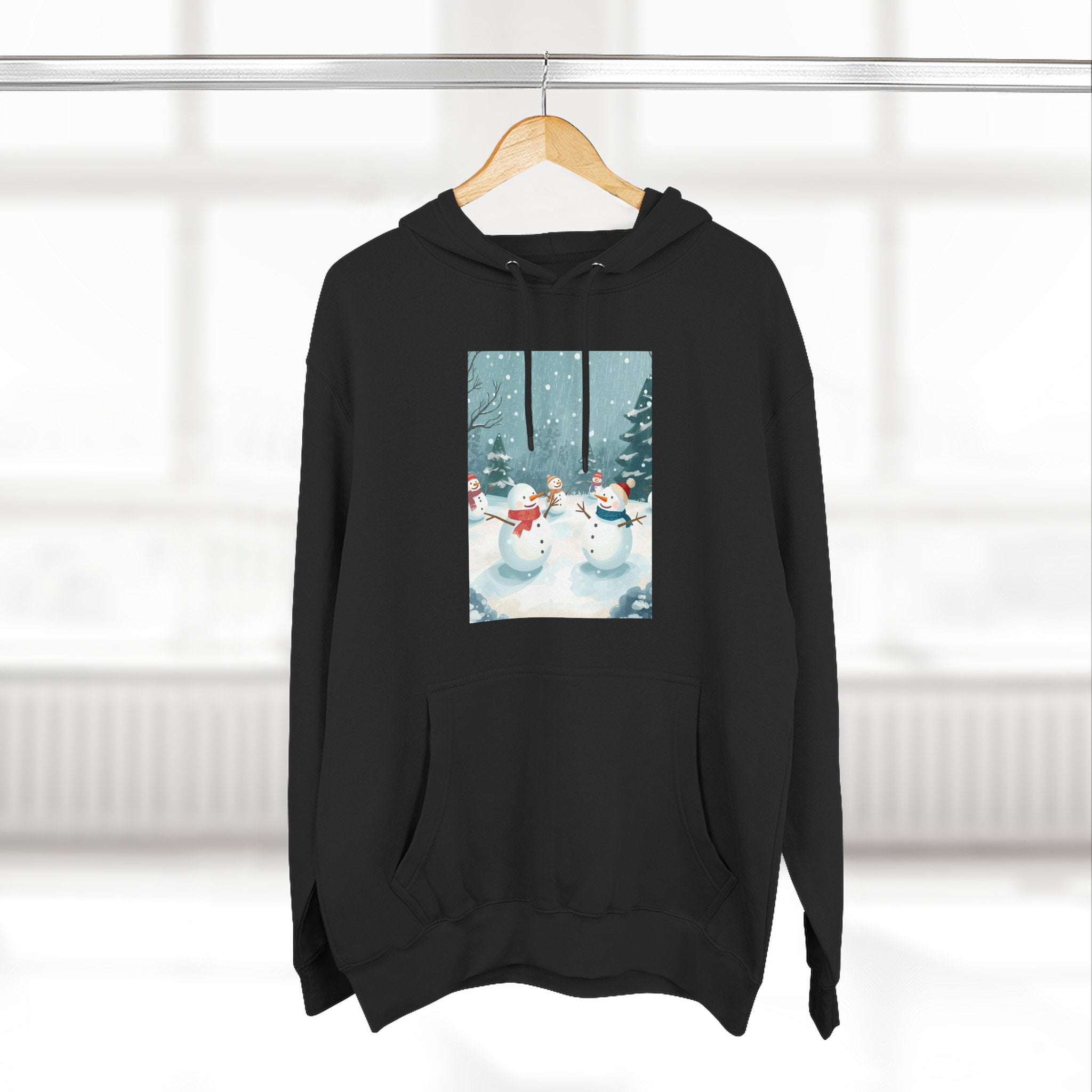 Cozy Snowman Hoodie, Winter Apparel, Holiday Gift, Christmas, Fleece Hoodie, Seasonal Style, Cold Weather Wear
