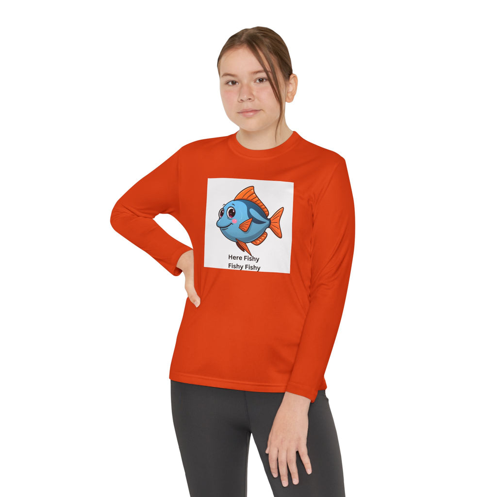 Here Fishy Fishy Fishy Youth Long Sleeve Competitor Tee
