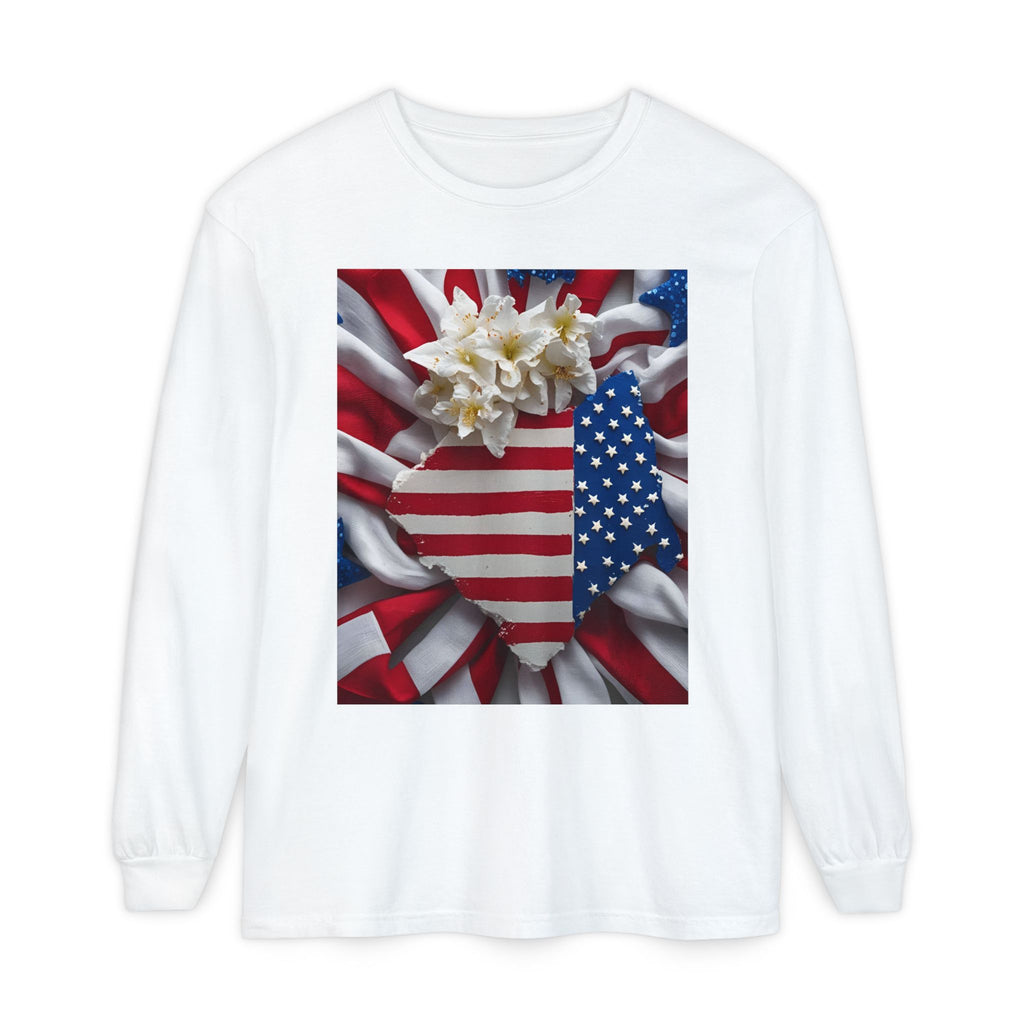 Patriotic Long Sleeve T-Shirt | Unisex Garment-Dyed Tee for Independence Day, Memorial Day, Fourth of July, Summer BBQs, Gifts
