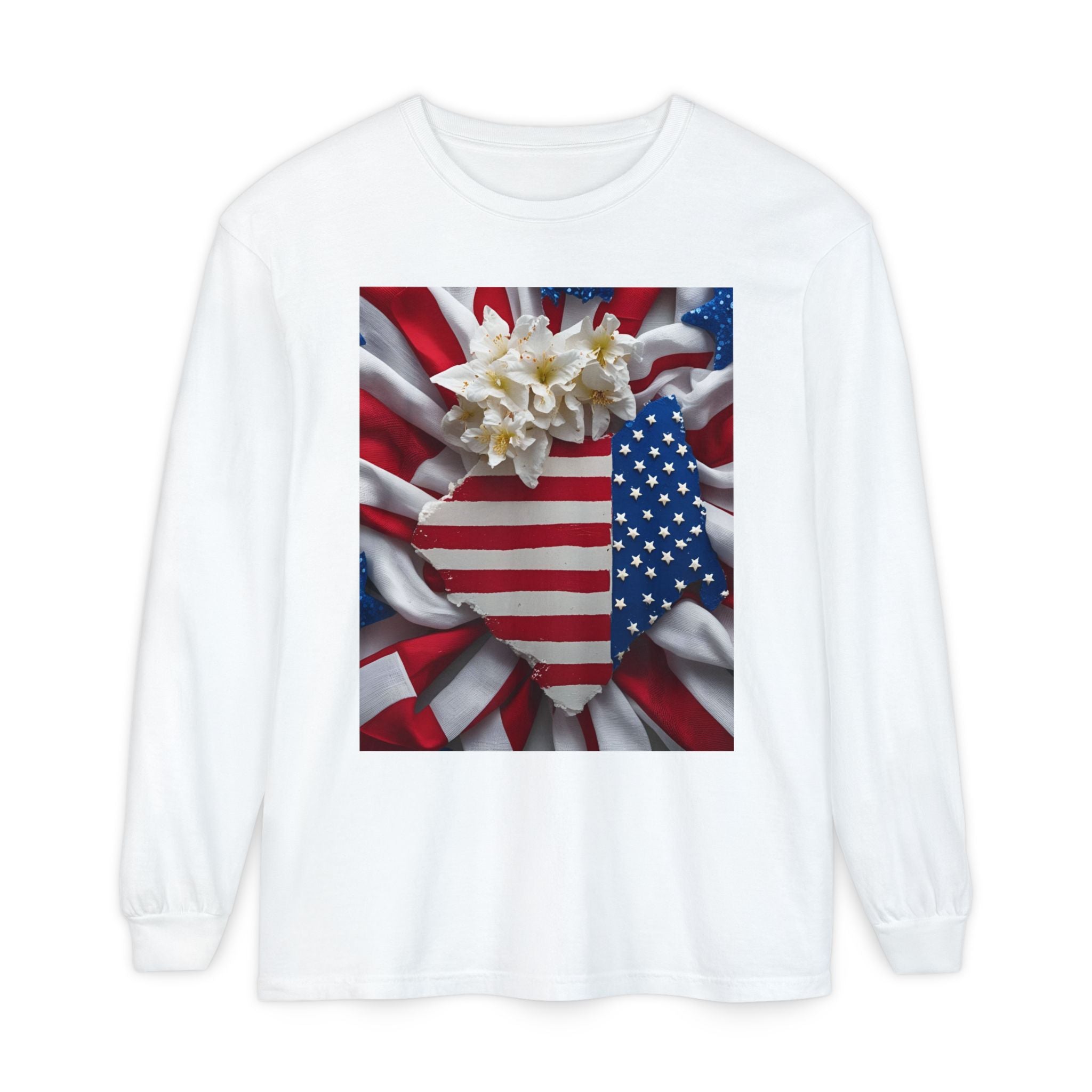 Patriotic Long Sleeve T-Shirt | Unisex Garment-Dyed Tee for Independence Day, Memorial Day, Fourth of July, Summer BBQs, Gifts