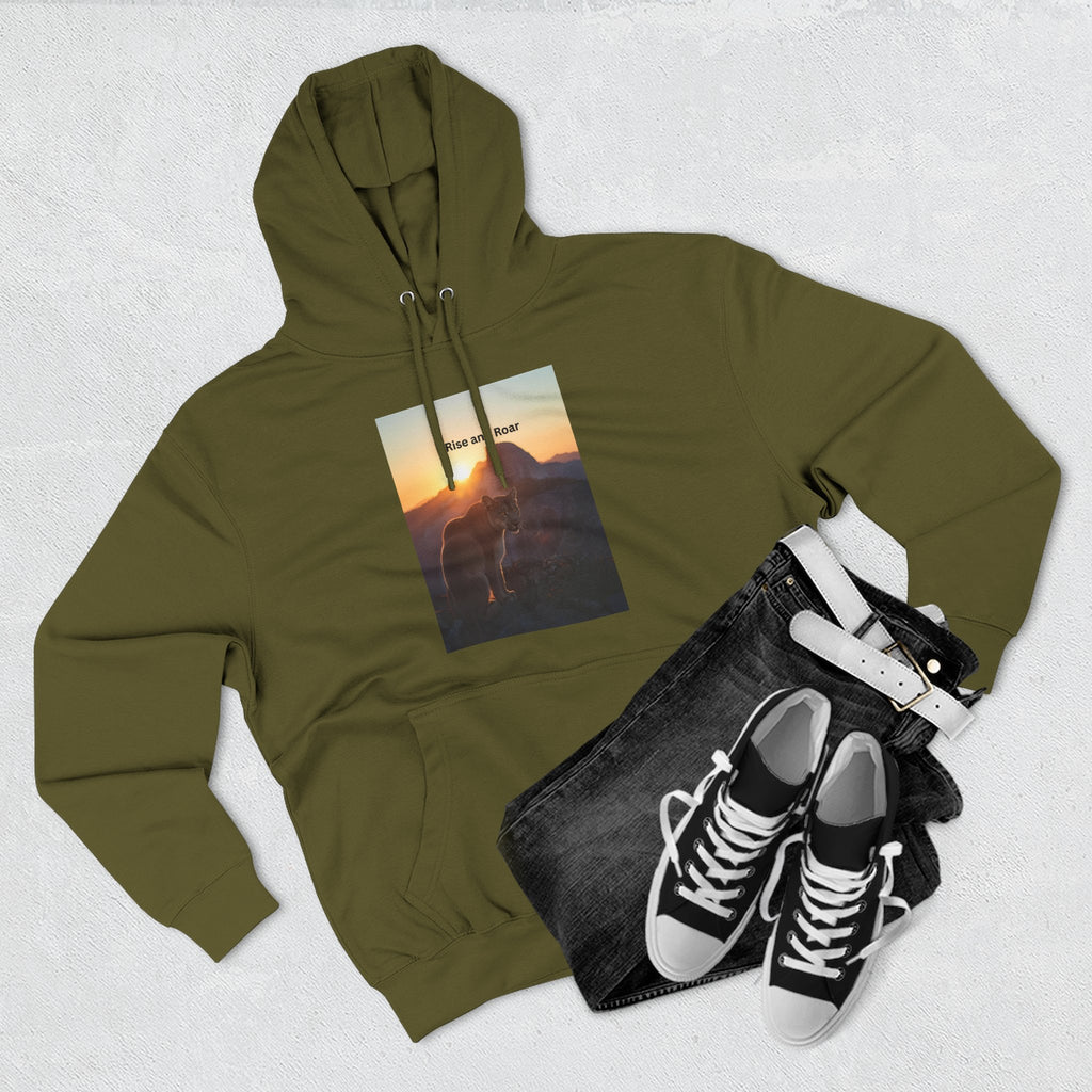 Rise And Roar Sunset Adventure Fleece Hoodie, Cozy Outdoor Hoodie, Travel Apparel, Nature Lover Gift, Comfortable Sweatshirt, Perfect for Bonfires