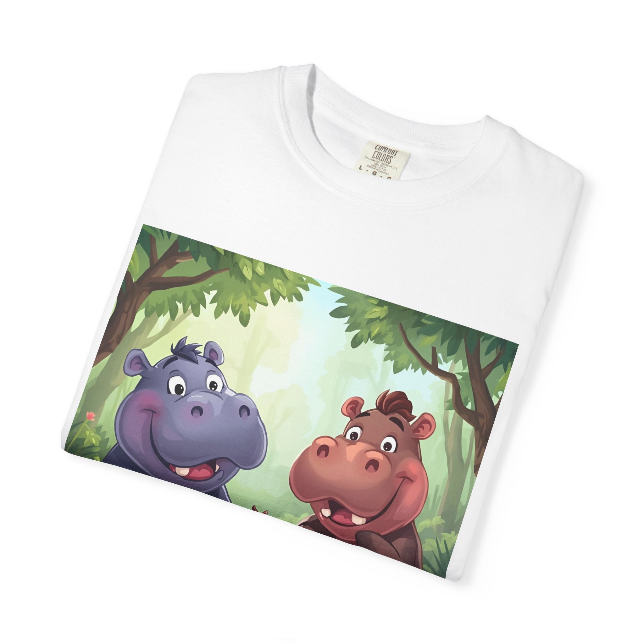 Cute Hippo Family T-Shirt, Unisex Garment-Dyed Tee, Animal Lovers Gift, Kids & Adults, Birthday, Family Reunion, Casual Wear
