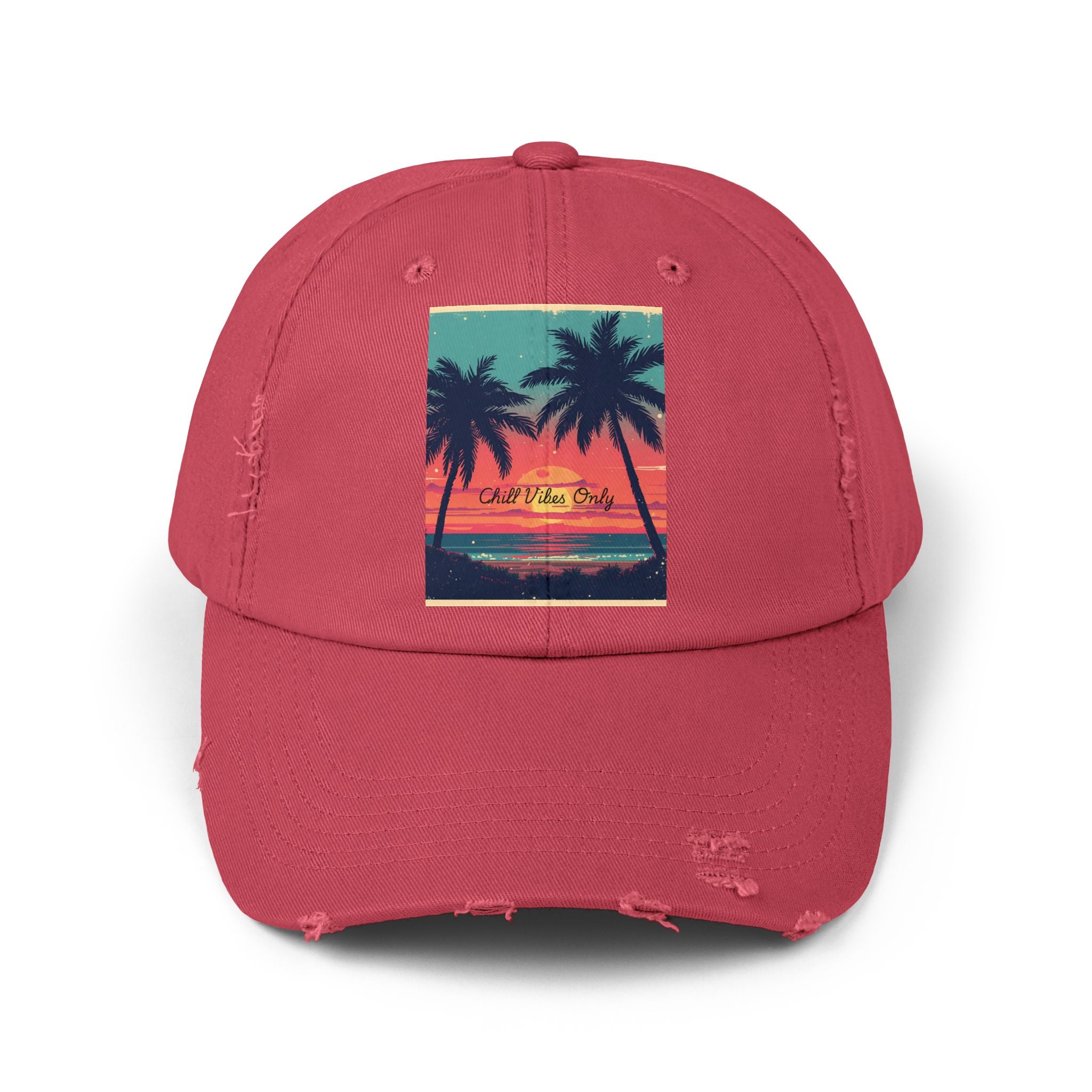 Tropical Sunset Unisex Distressed Cap