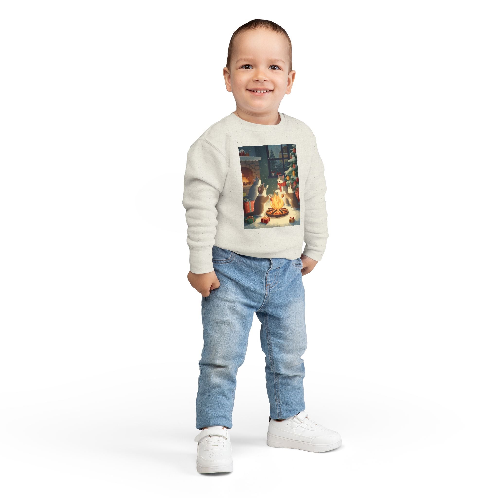 Cozy Holiday Toddler Sweatshirt, Christmas Gift, Cute Cat Design, Winter Apparel, Kids Holiday Clothing, Family Matching