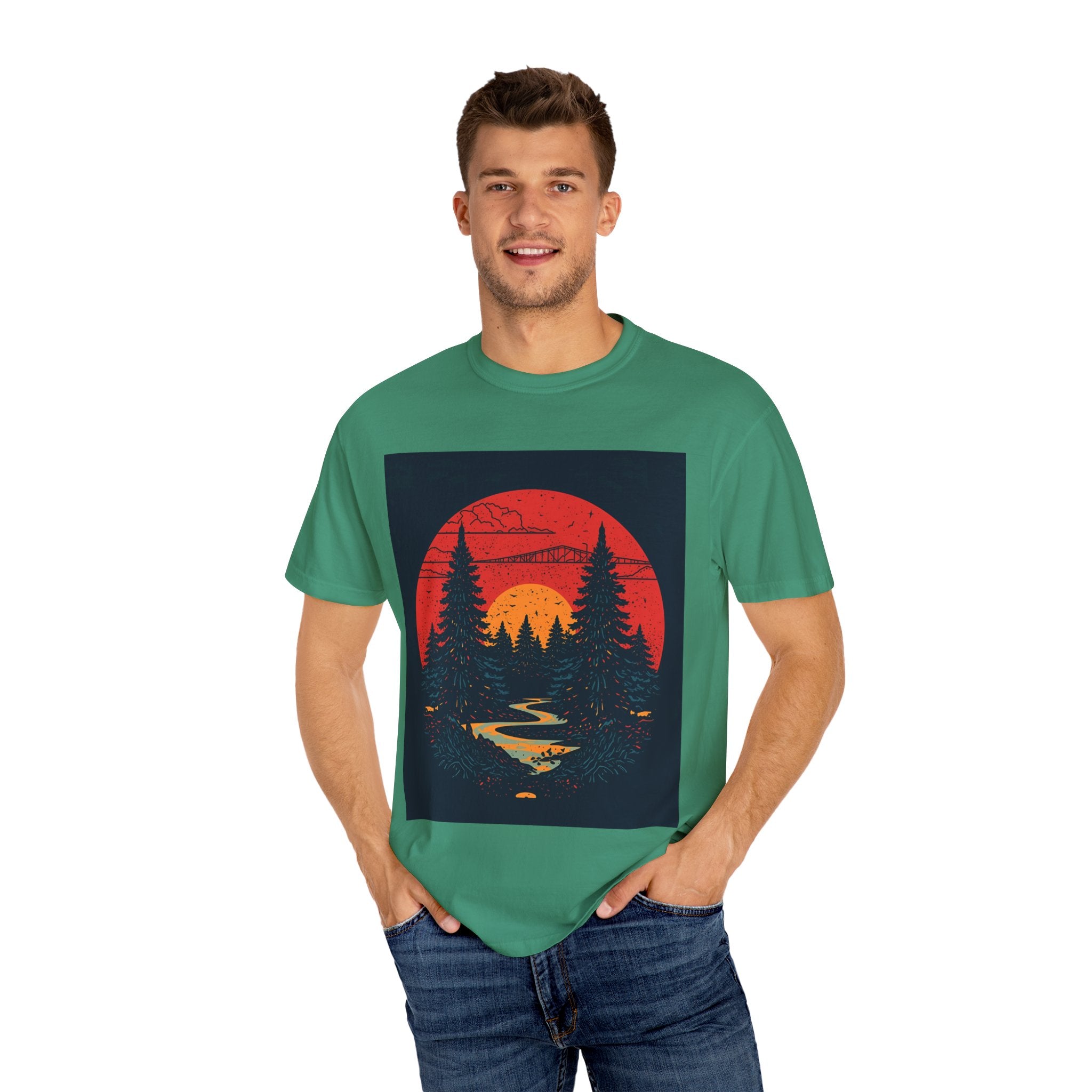 Sunset Forest Unisex Tee, Outdoor Adventure Shirt, Nature Lover Gift, Casual Stylish Top, Fall Fashion T-shirt