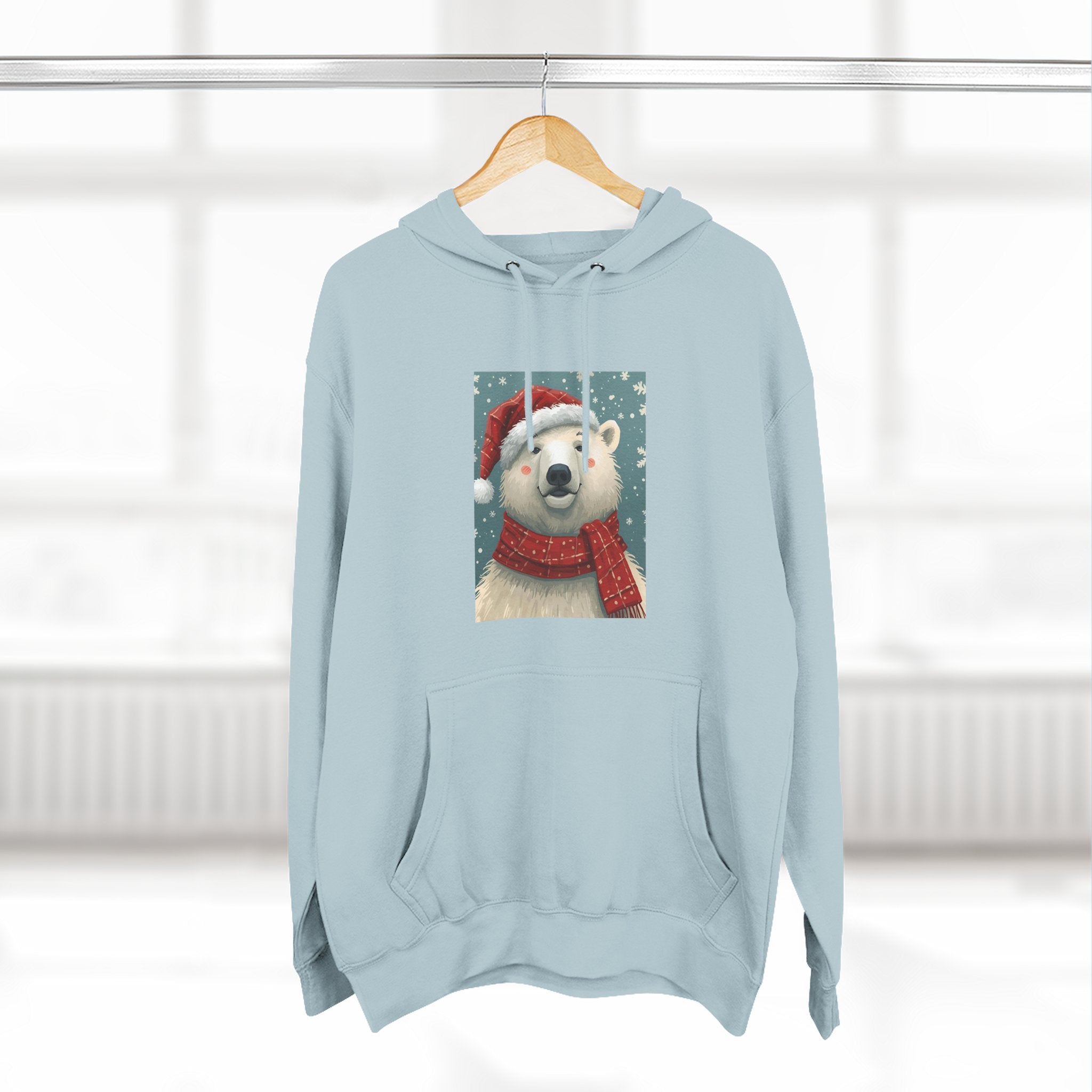 Cozy Polar Bear Holiday Hoodie, Winter Fleece Sweatshirt, Christmas Gift, Cute Animal Hoodie, Festive Apparel, Seasonal Wear