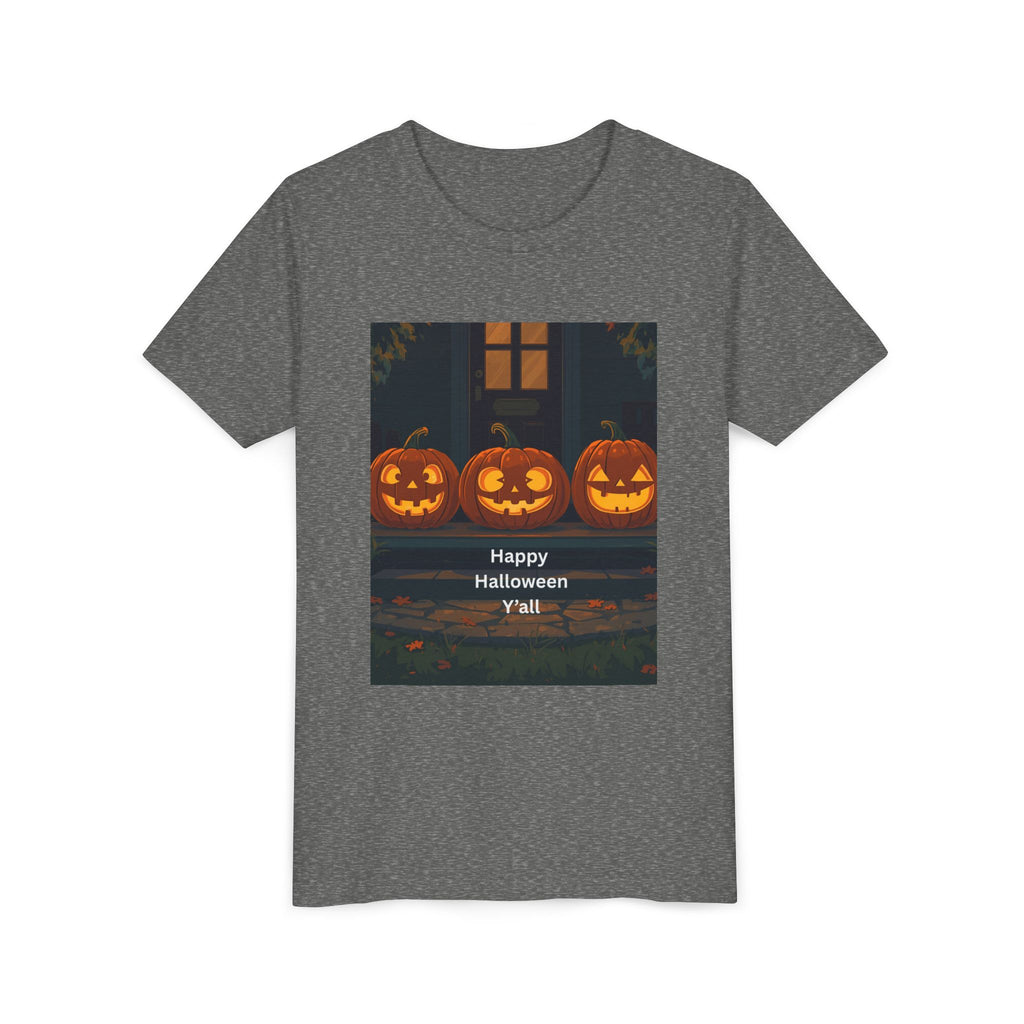 Halloween Pumpkin Youth Tee, Jack-o'-lantern Shirt, Trick or Treat Apparel, Spooky Kids T-Shirt, Halloween Costume Top