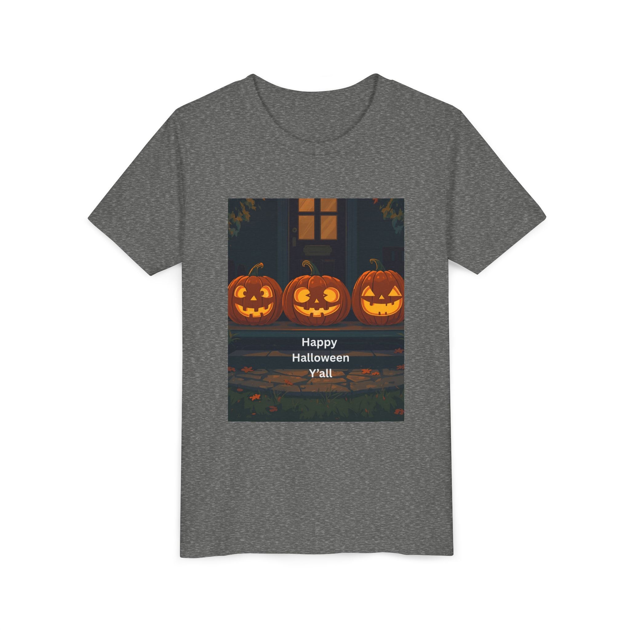 Halloween Pumpkin Youth Tee, Jack-o'-lantern Shirt, Trick or Treat Apparel, Spooky Kids T-Shirt, Halloween Costume Top