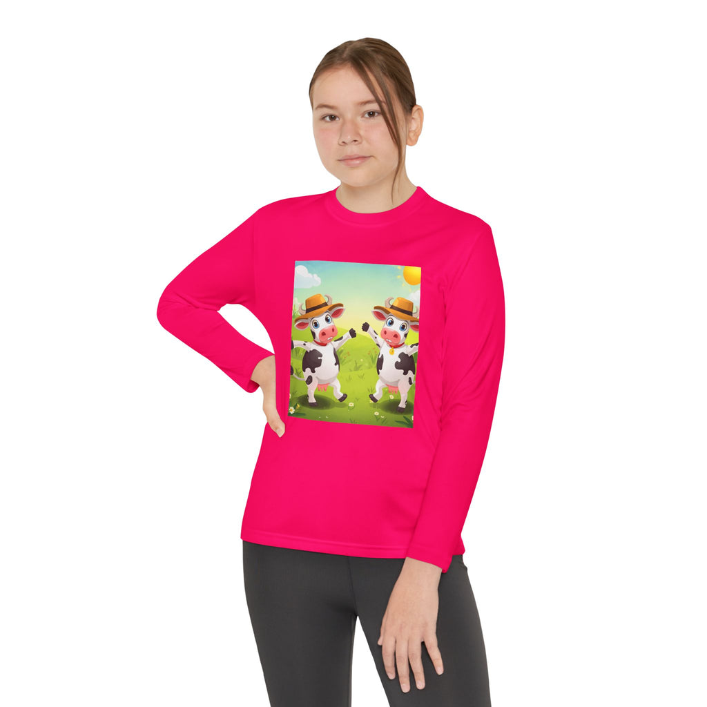 Cute Cows Farm Fun Youth Long Sleeve Competitor Tee