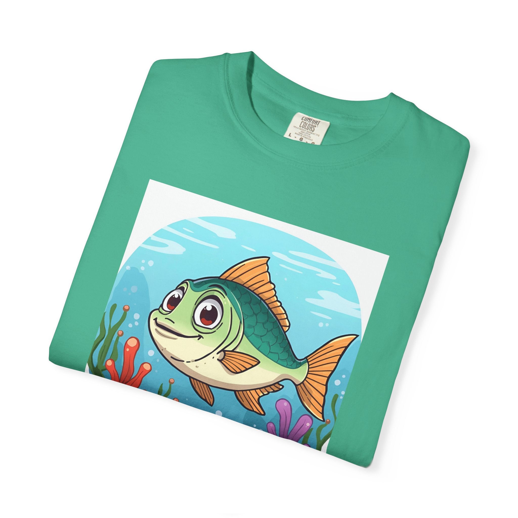 Here Fishy Fishy Fishy Colorful Fish-Themed Unisex T-Shirt, Fun Graphic Tee for Kids and Adults, Perfect for Summer, Fishing Trips, and Gift Giving