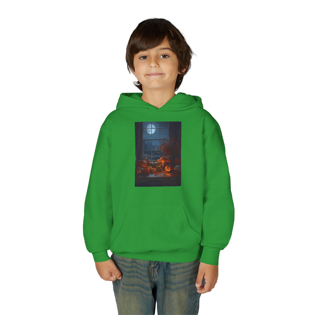 Halloween Pumpkin Youth Hoodie, Cozy Sweatshirt for Kids, Autumn & Halloween Apparel, Spooky Themed Hoodie, Fun Gift for Boys & Girls