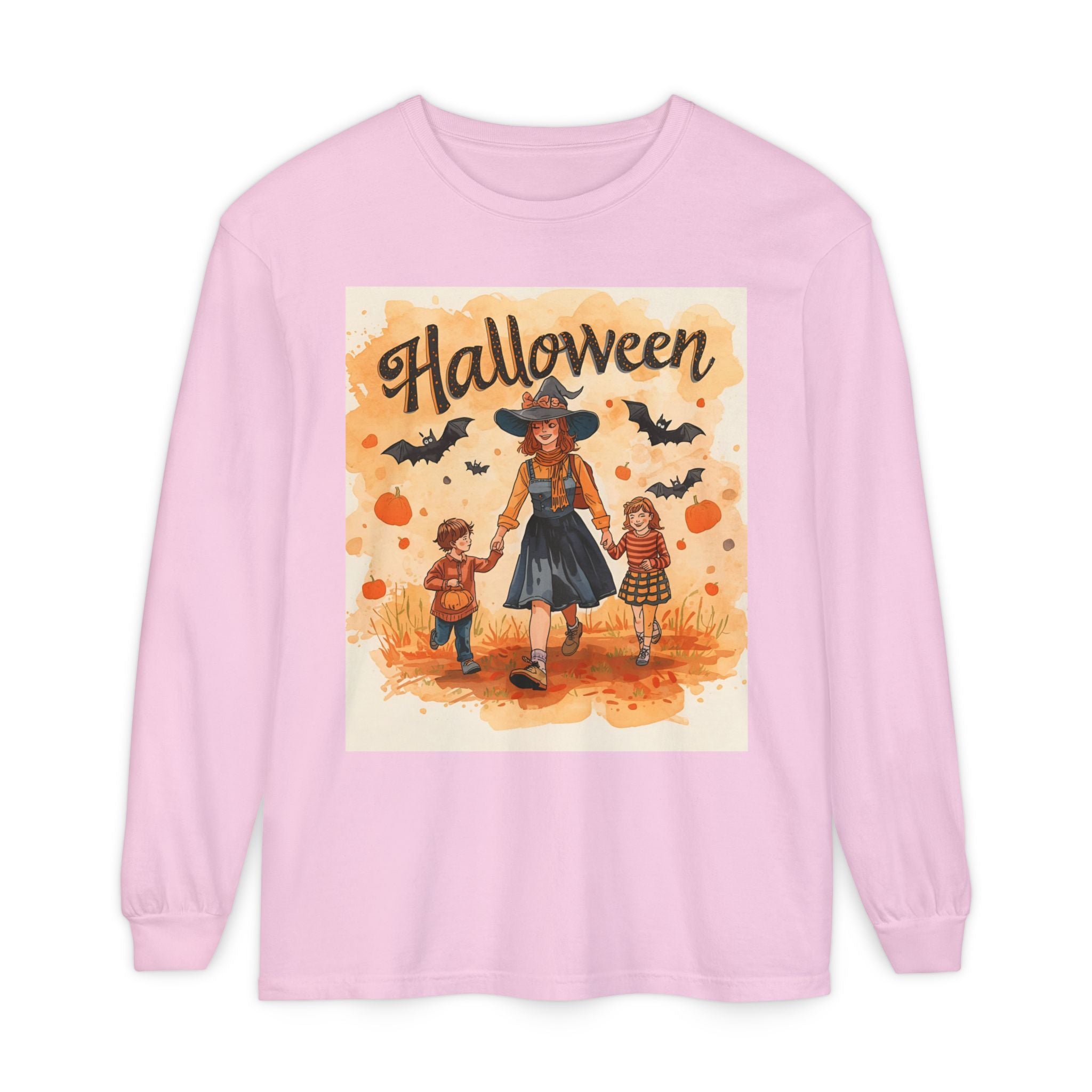 Halloween Themed Mom And Children Unisex Garment-dyed Long Sleeve T-Shirt