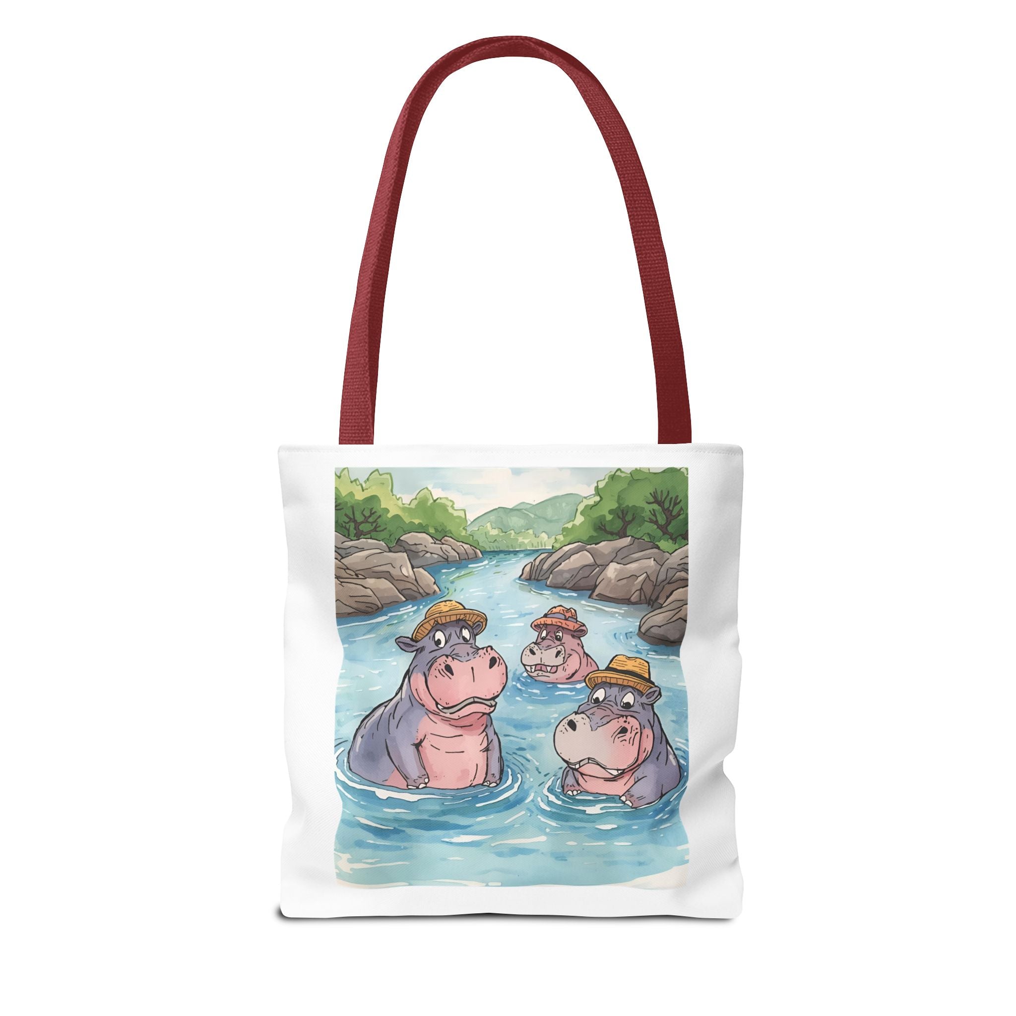Playful Hippo Tote Bag, Fun Watercolor Tote, Animal Lover Gift, Eco-Friendly Shopping Bag, Cute Beach Bag, Summer Accessories