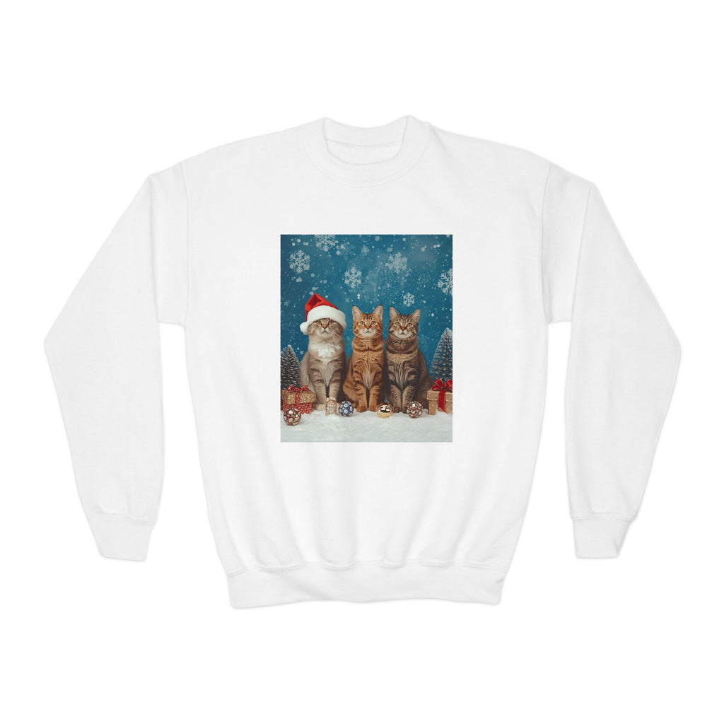 Cute Cat Festive Christmas Youth Crewneck Sweatshirt