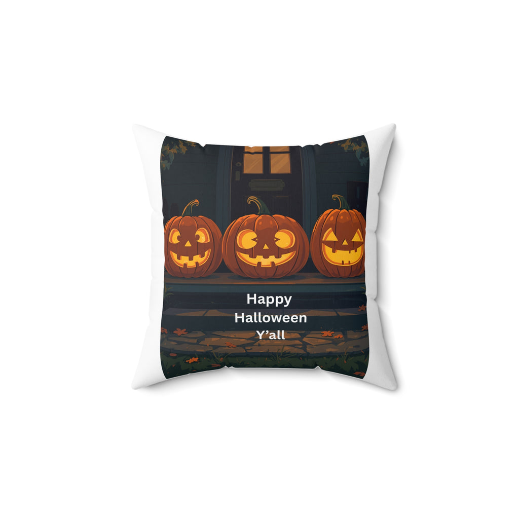 Happy Halloween Pumpkin Spun Polyester Square Pillow