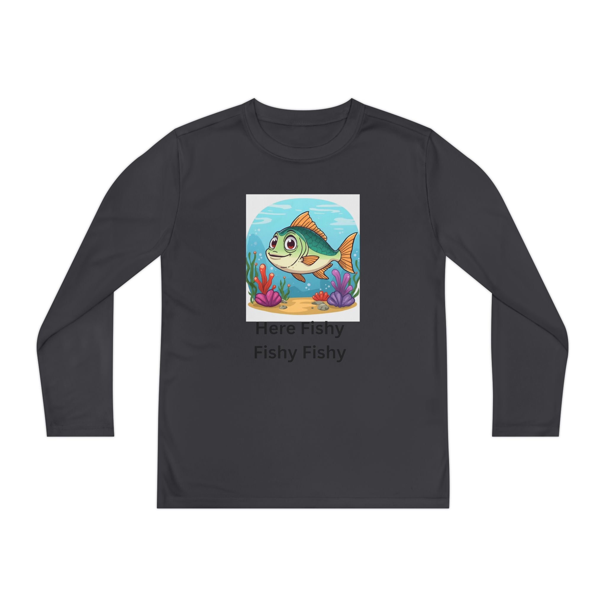 Here Fishy Fishy Fishy Youth Long Sleeve Competitor Tee