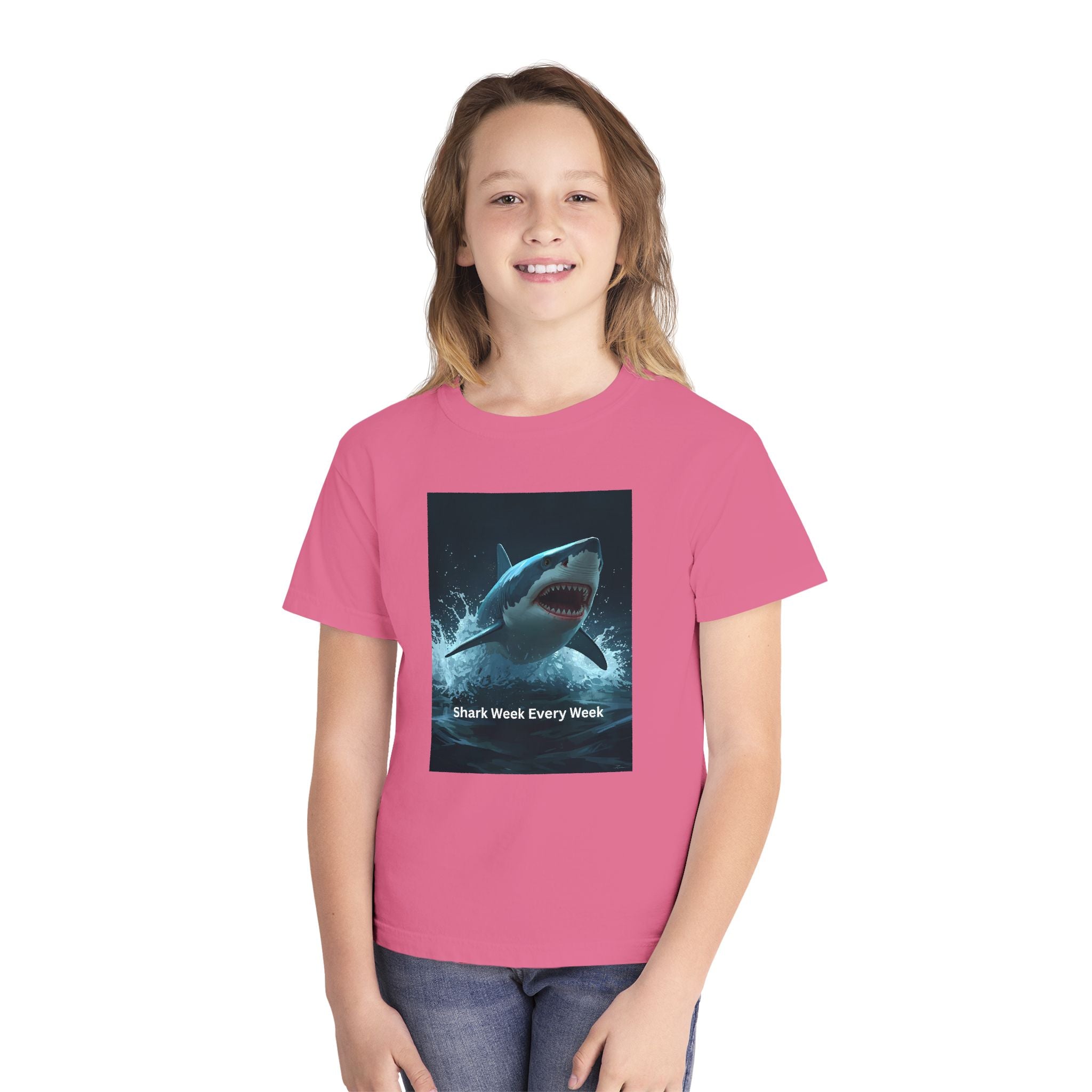 Shark Week Youth Tee, Fun Shark Graphic Shirt, Kids Summer Apparel, Ocean Lover Gift, Beach Party Clothing
