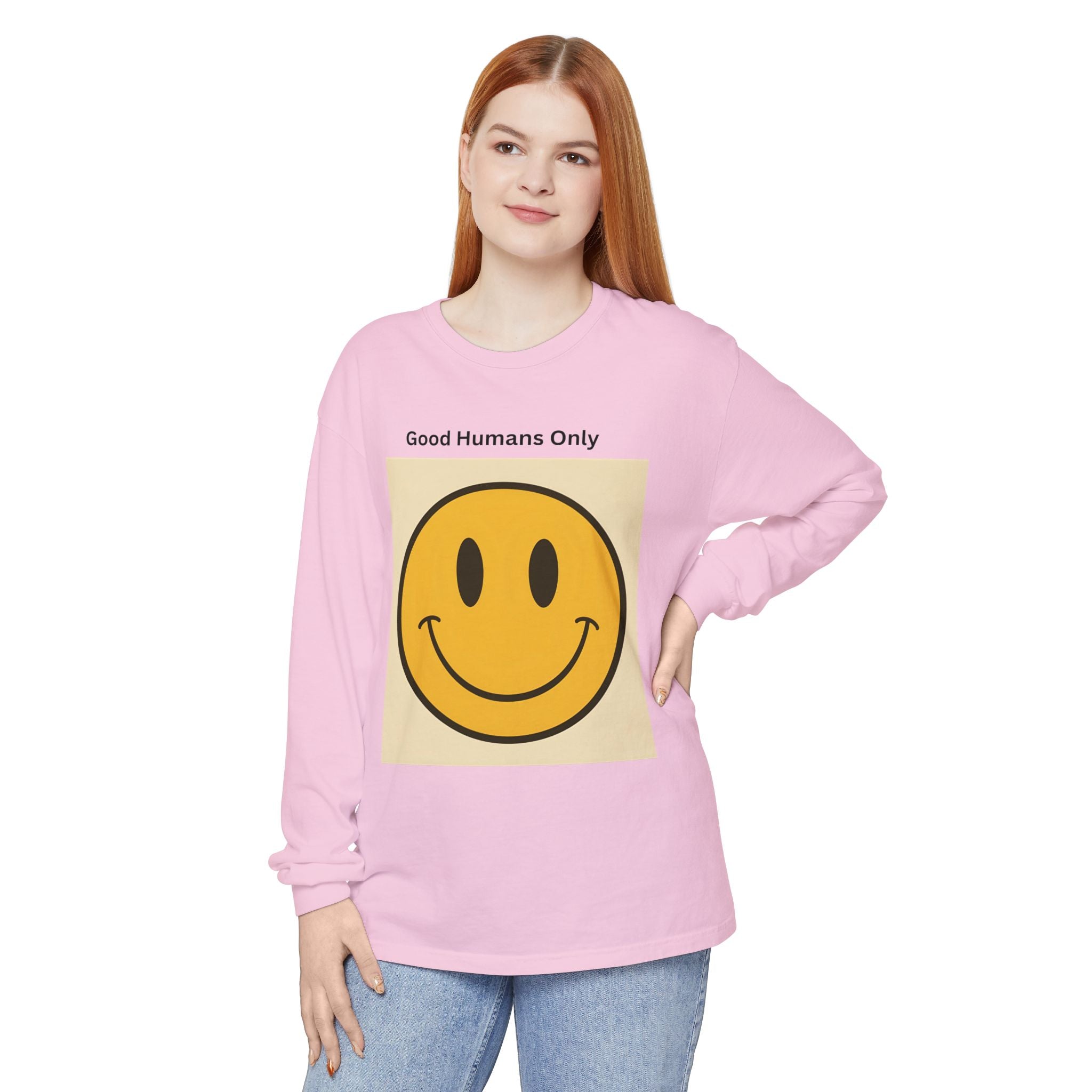 Smiley Face Unisex Garment-dyed Long Sleeve T-Shirt