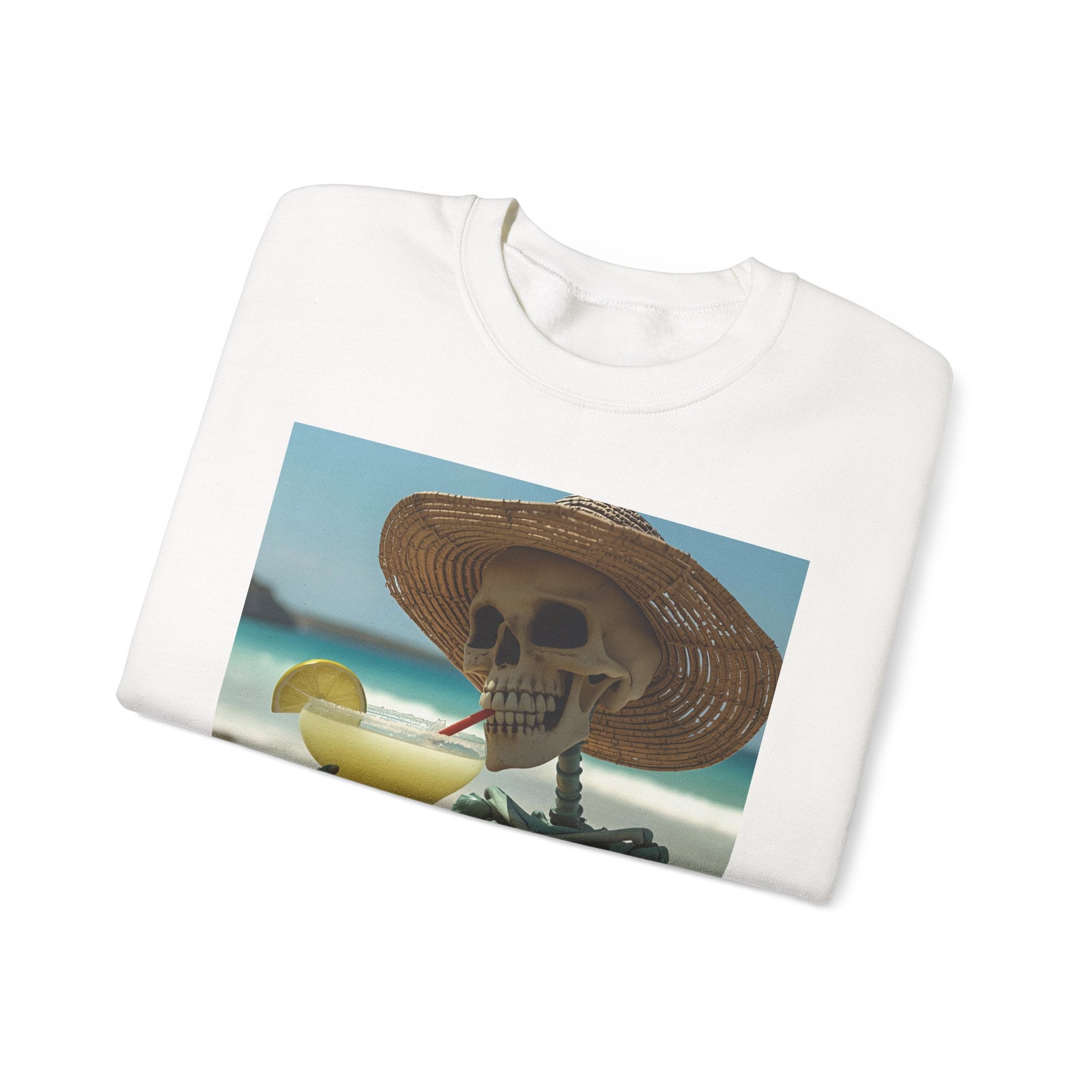 Chill Vibes Skeleton Sweatshirt - Cozy Crewneck for Halloween, Summer Parties, Beach Lovers, Unisex Gift, Casual Lounge Wear