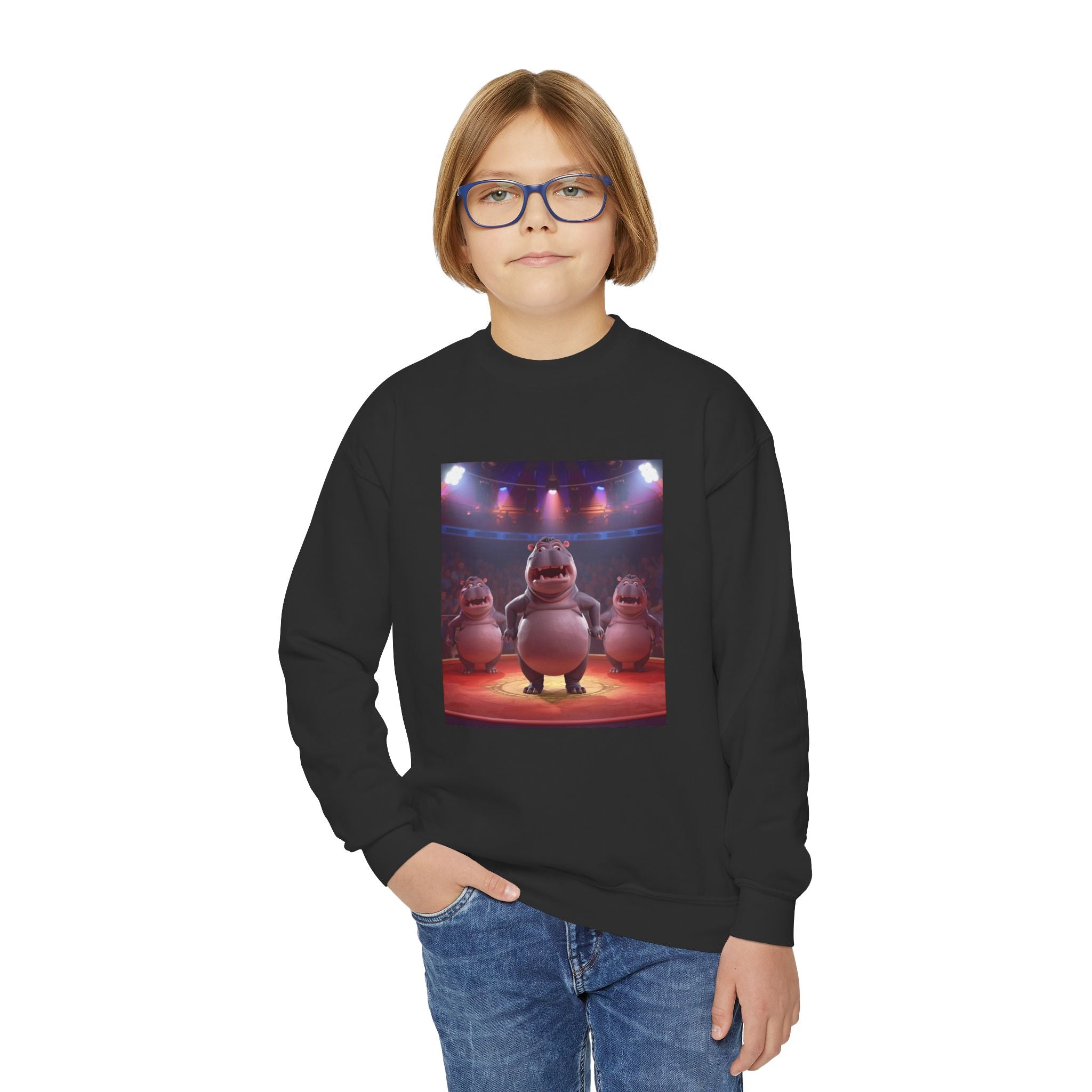 Hippo Funny Youth Crewneck Sweatshirt