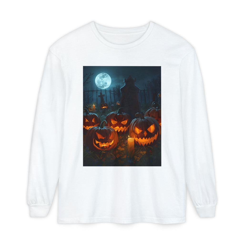 Scary Halloween Pumpkin Unisex Garment-dyed Long Sleeve T-Shirt
