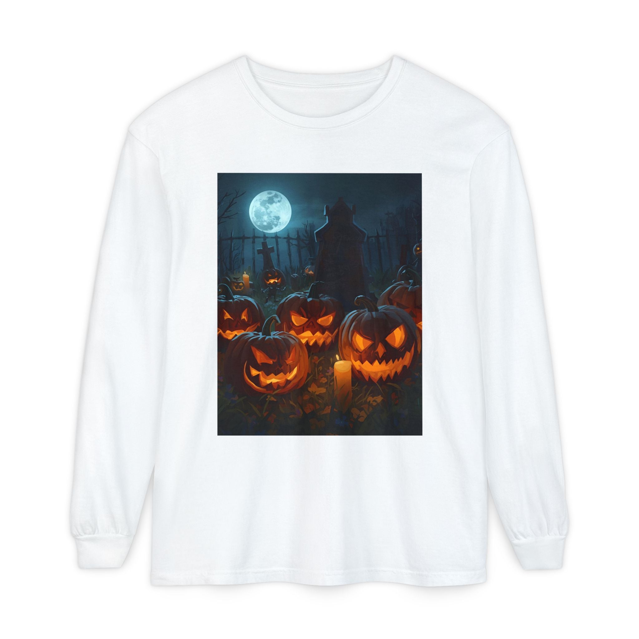 Scary Halloween Pumpkin Unisex Garment-dyed Long Sleeve T-Shirt