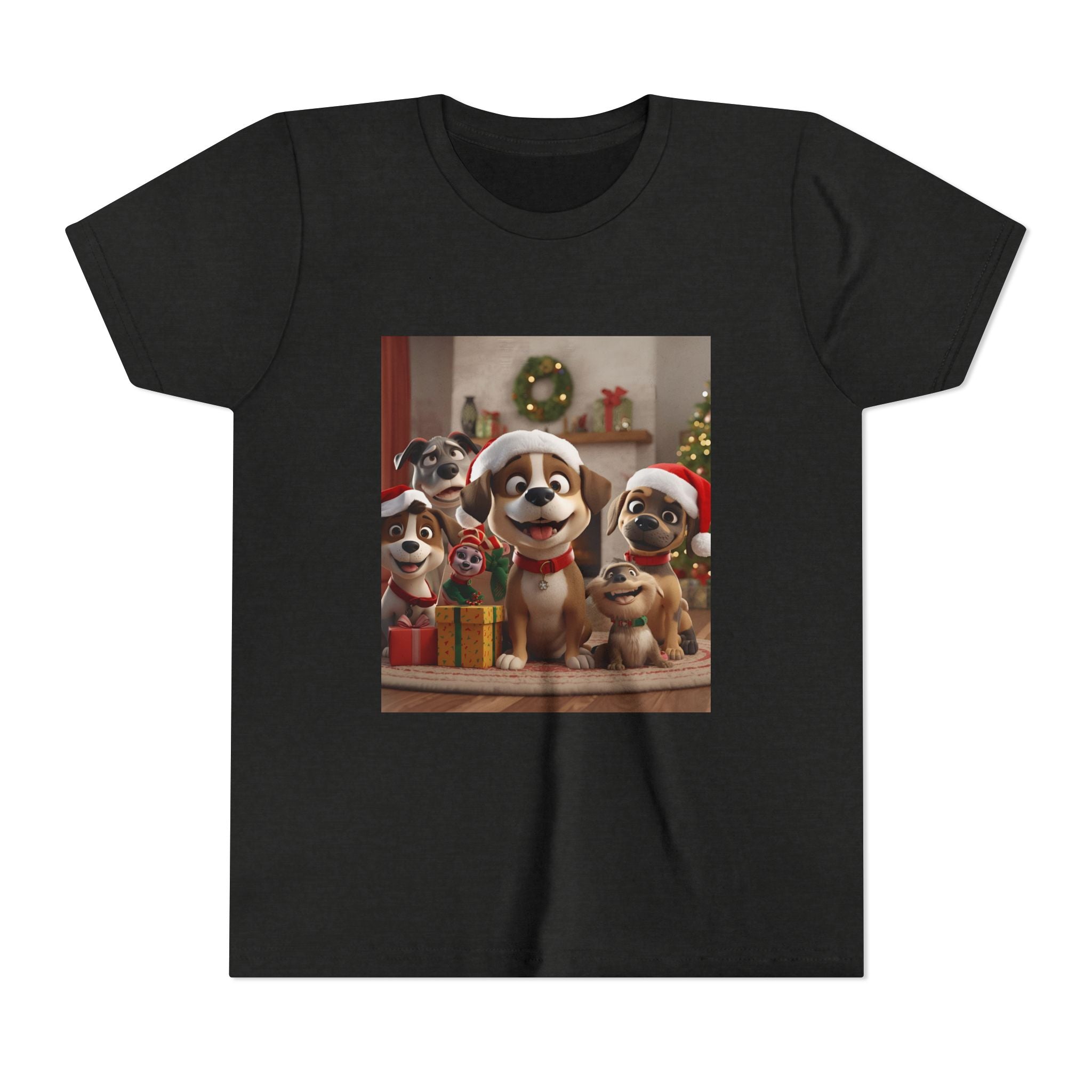 Cute Festive Christmas Dog Youth Short Sleeve Tee