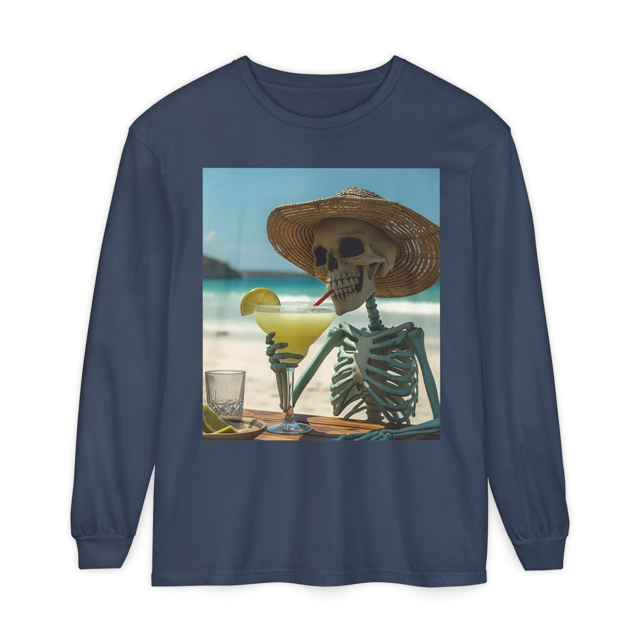 Chill Vibes Skeleton Unisex Garment-dyed Long Sleeve T-Shirt