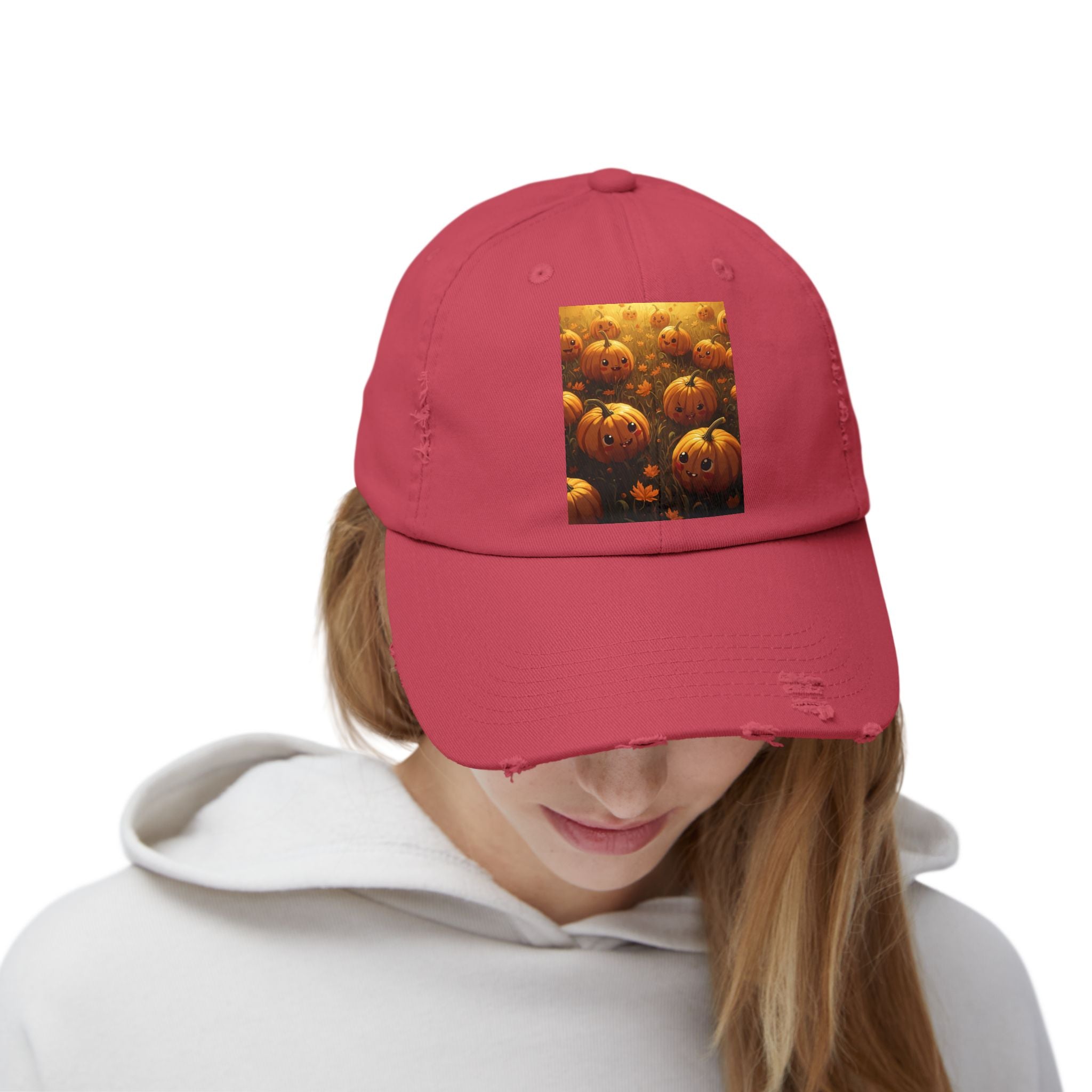 Unisex Distressed Pumpkin Cap, Vintage Halloween Hat, Fall Fashion Accessory, Casual Everyday Wear, Gift for Pumpkin Lovers