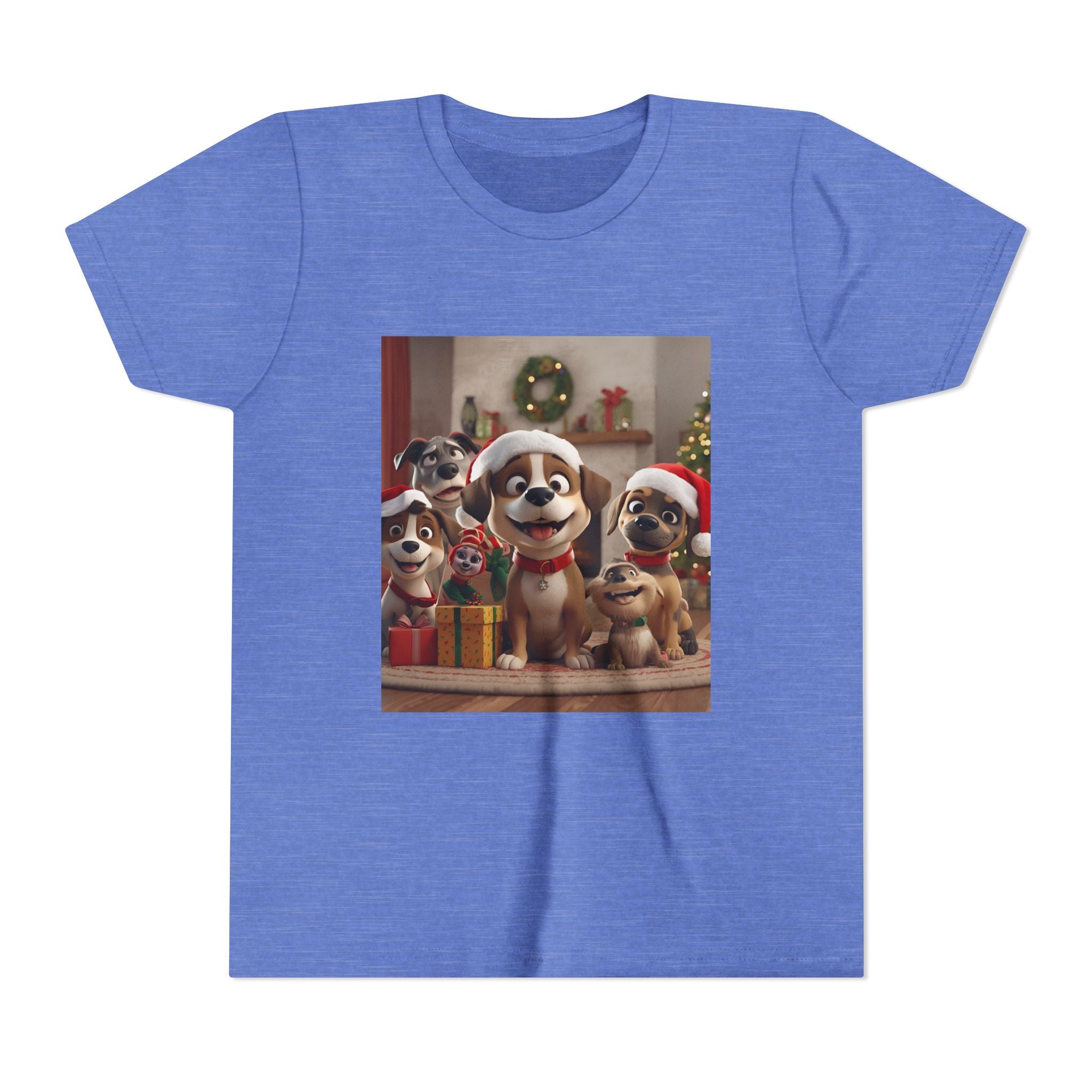 Cute Festive Christmas Dog Youth Short Sleeve Tee