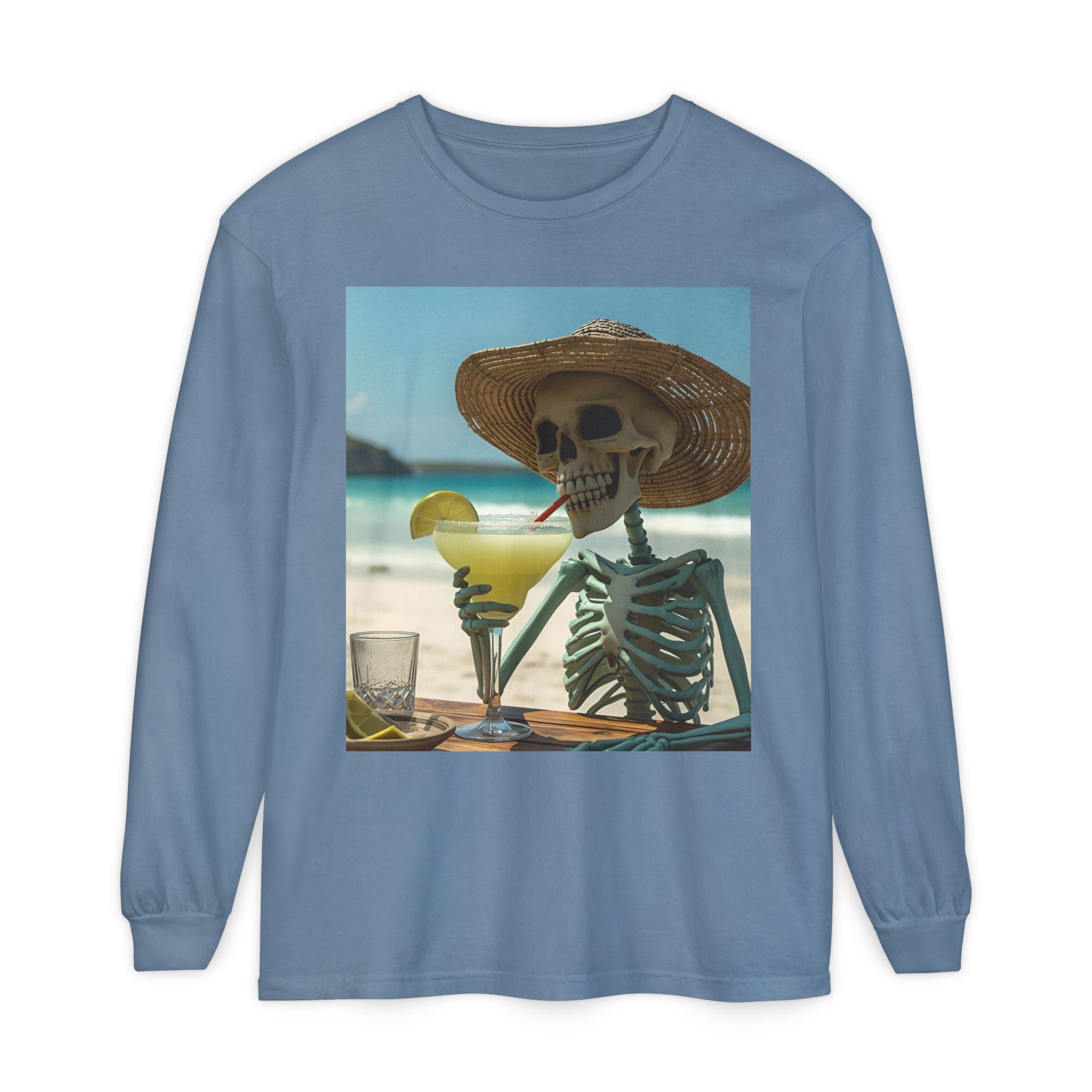Chill Vibes Skeleton Unisex Garment-dyed Long Sleeve T-Shirt