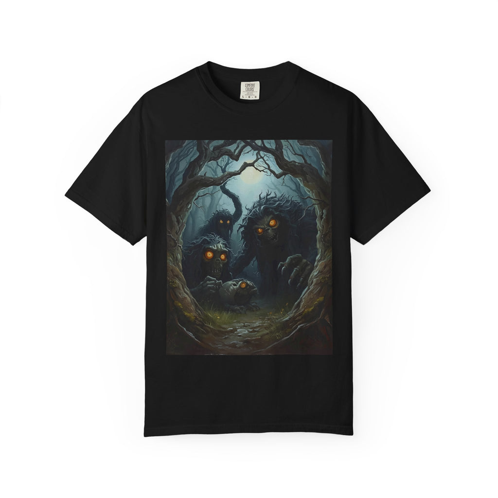 Spooky Mysterious Forest Graphic T-Shirt, Unisex Tee, Nature Lover Gift, Halloween Apparel, Unique Artwear