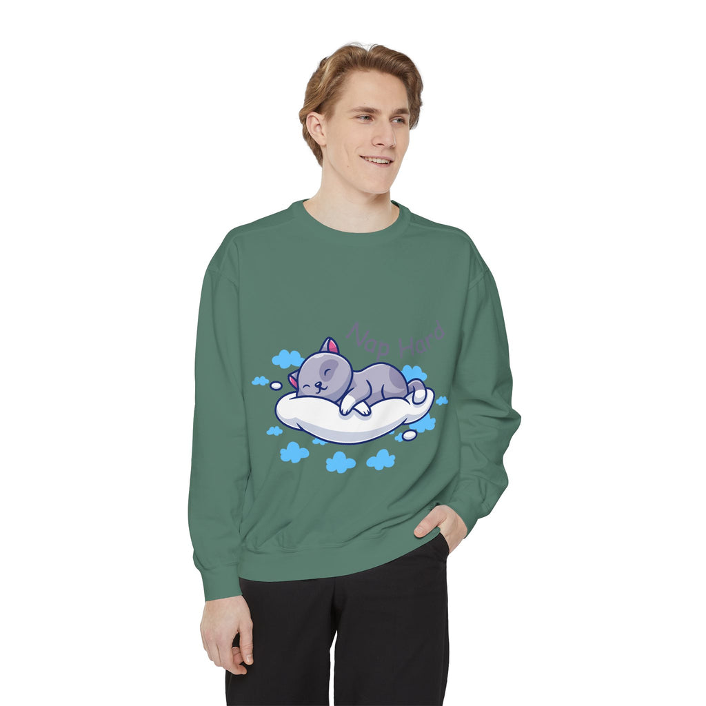 Cozy Cat Nap Hard Unisex Garment-Dyed Sweatshirt