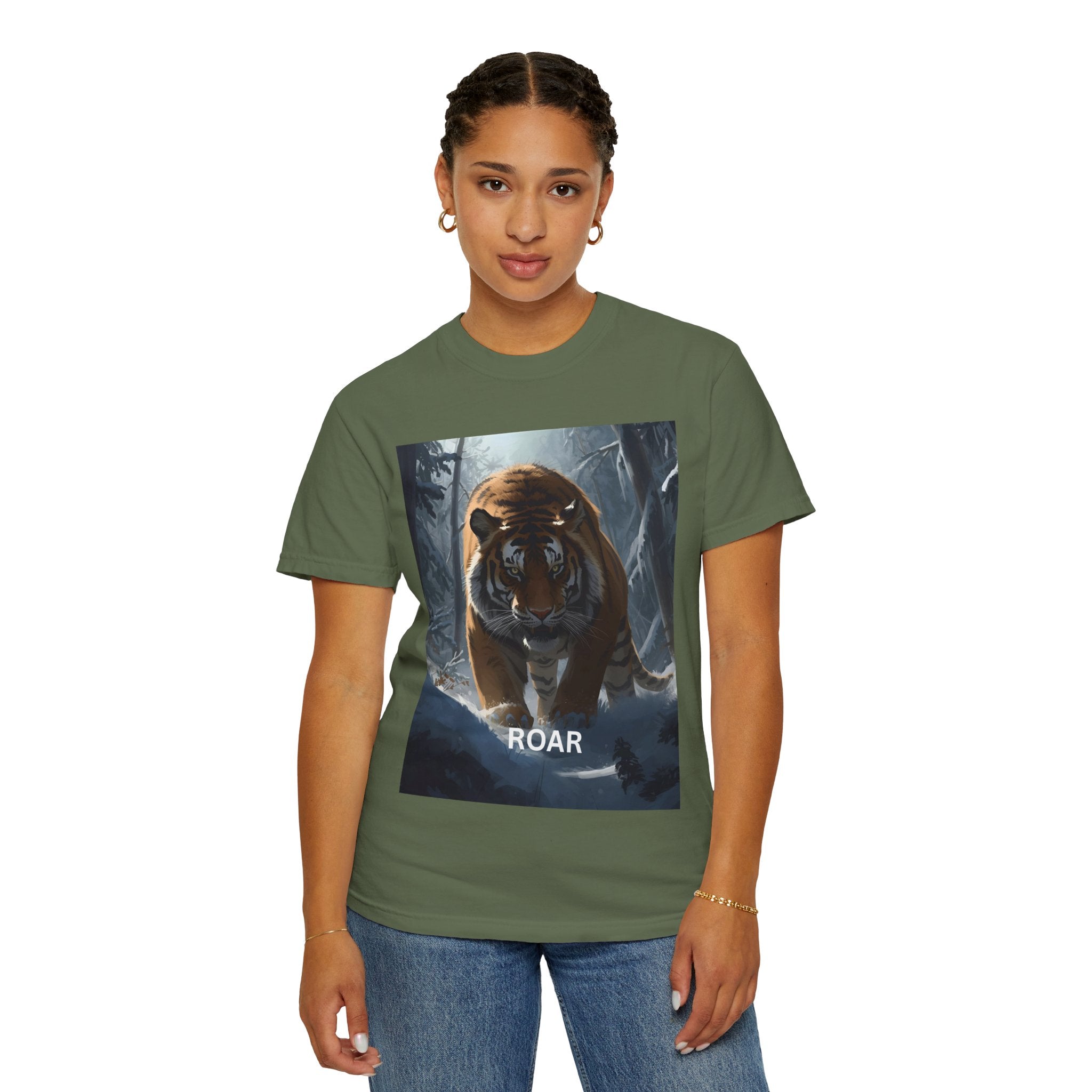 Tiger Roar Snow Unisex T-Shirt, Animal Lover Gift, Wildlife Tee, Casual Wear, Adventure Shirt, Nature Inspired Apparel