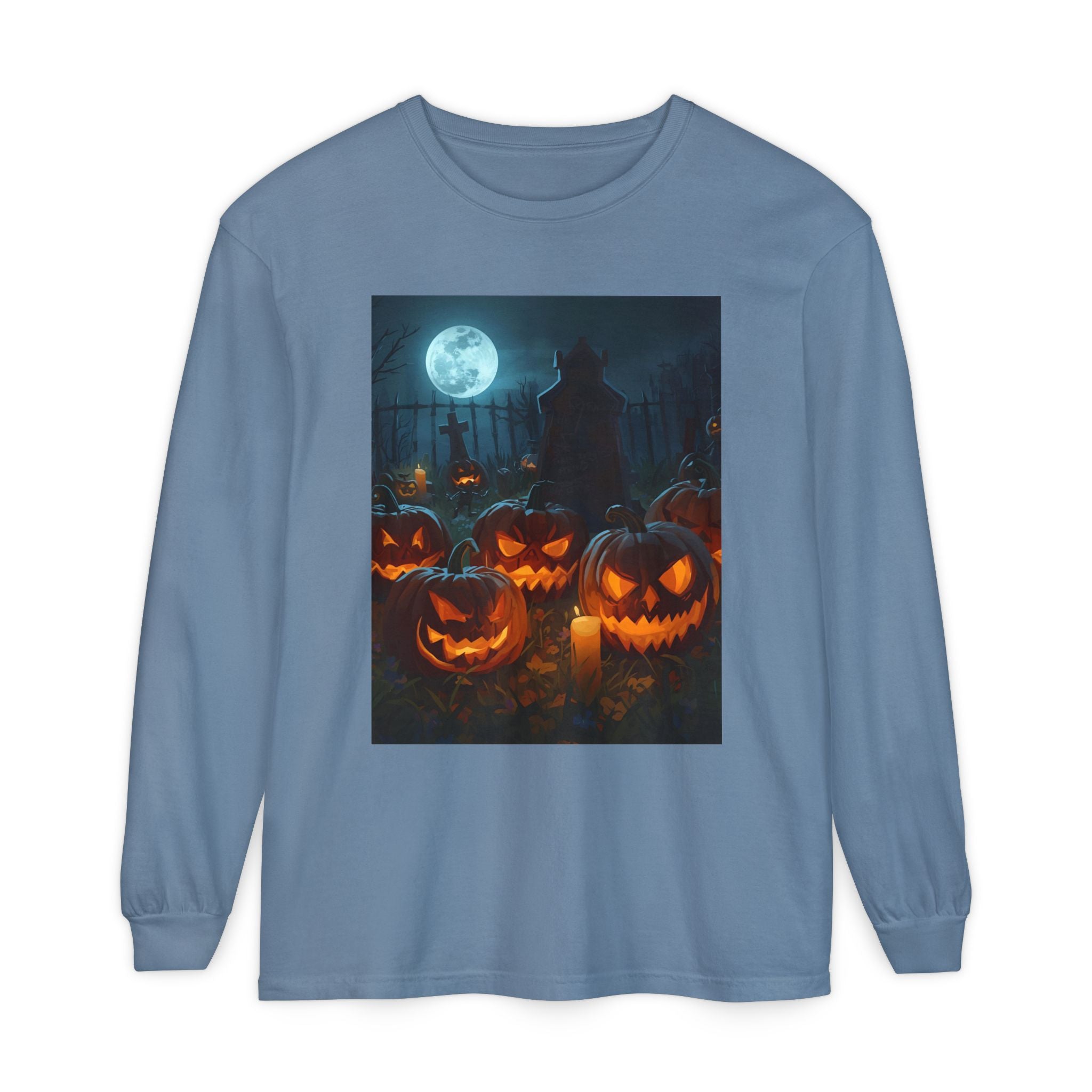 Scary Halloween Pumpkin Unisex Garment-dyed Long Sleeve T-Shirt